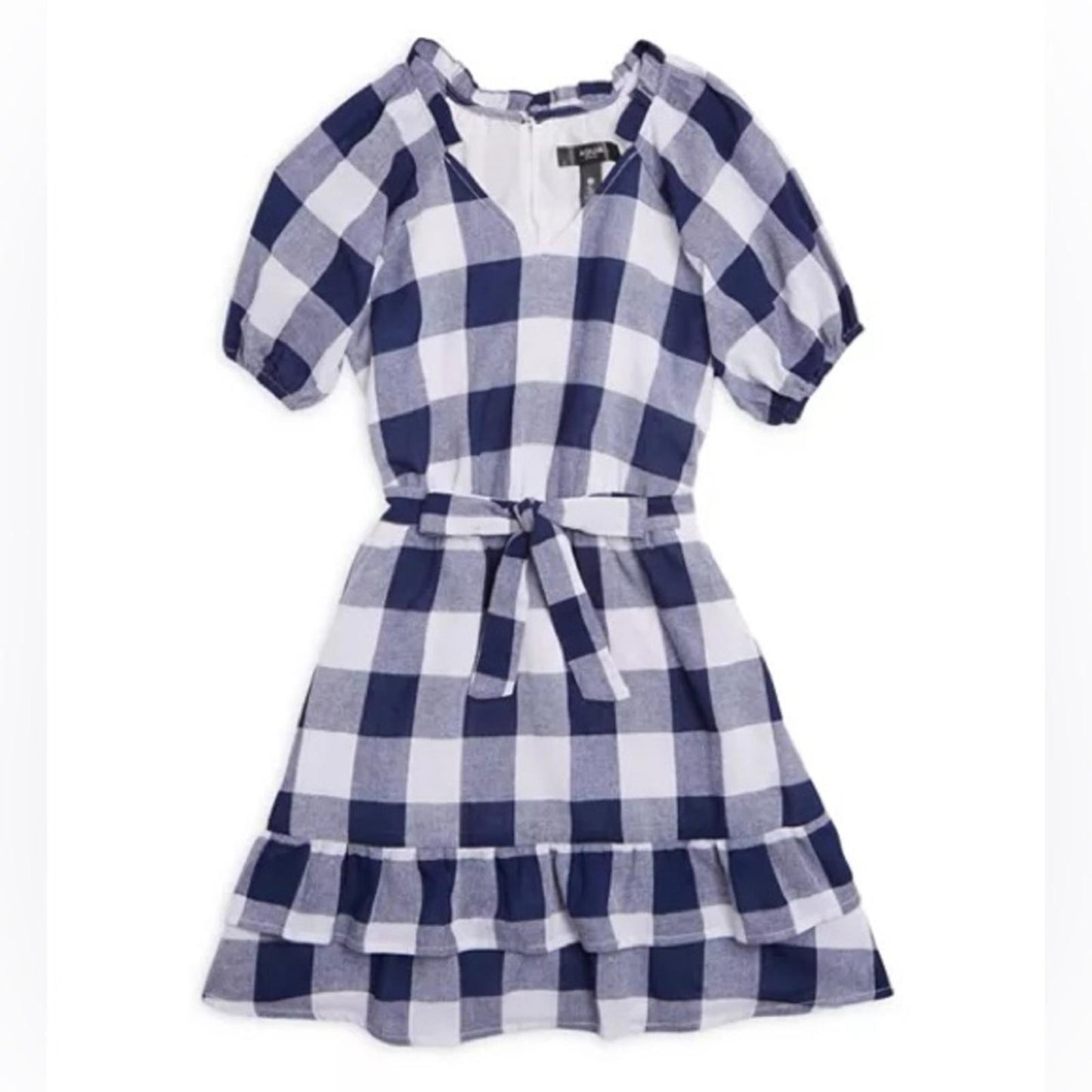 AQUA Girls' Puff Sleeve Exploded Gingham Check Dress, Little Kid Size 16 NWT