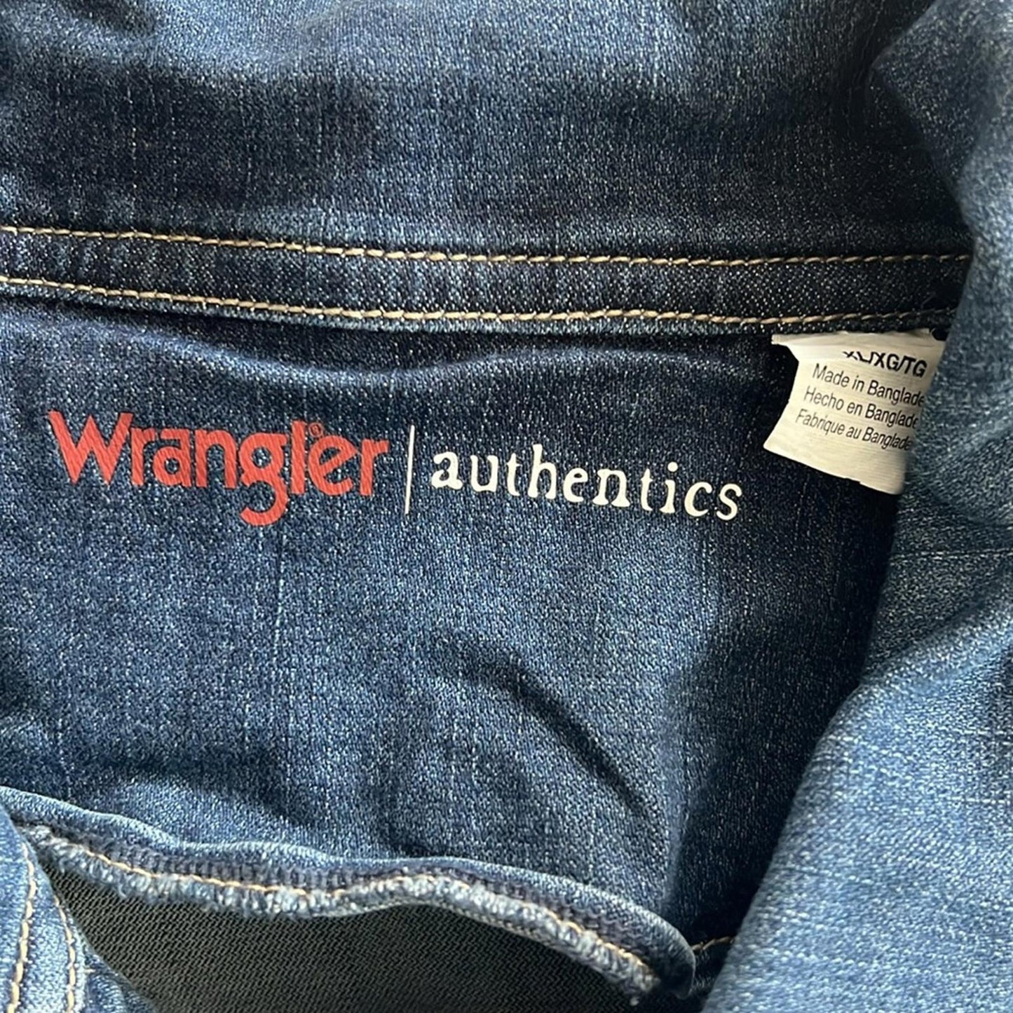 Wrangler Denim Jacket Dark Wash Stretch Weathered, Blue Size XL New w/Tag