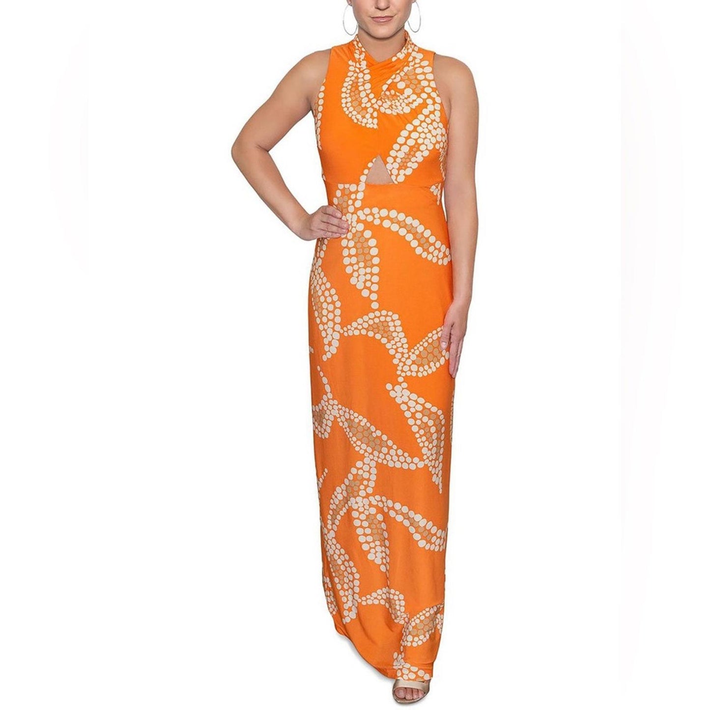 Rachel Roy Bird of Paradise Halter Maxi Dress in Orange Multi, Size S NEW $129