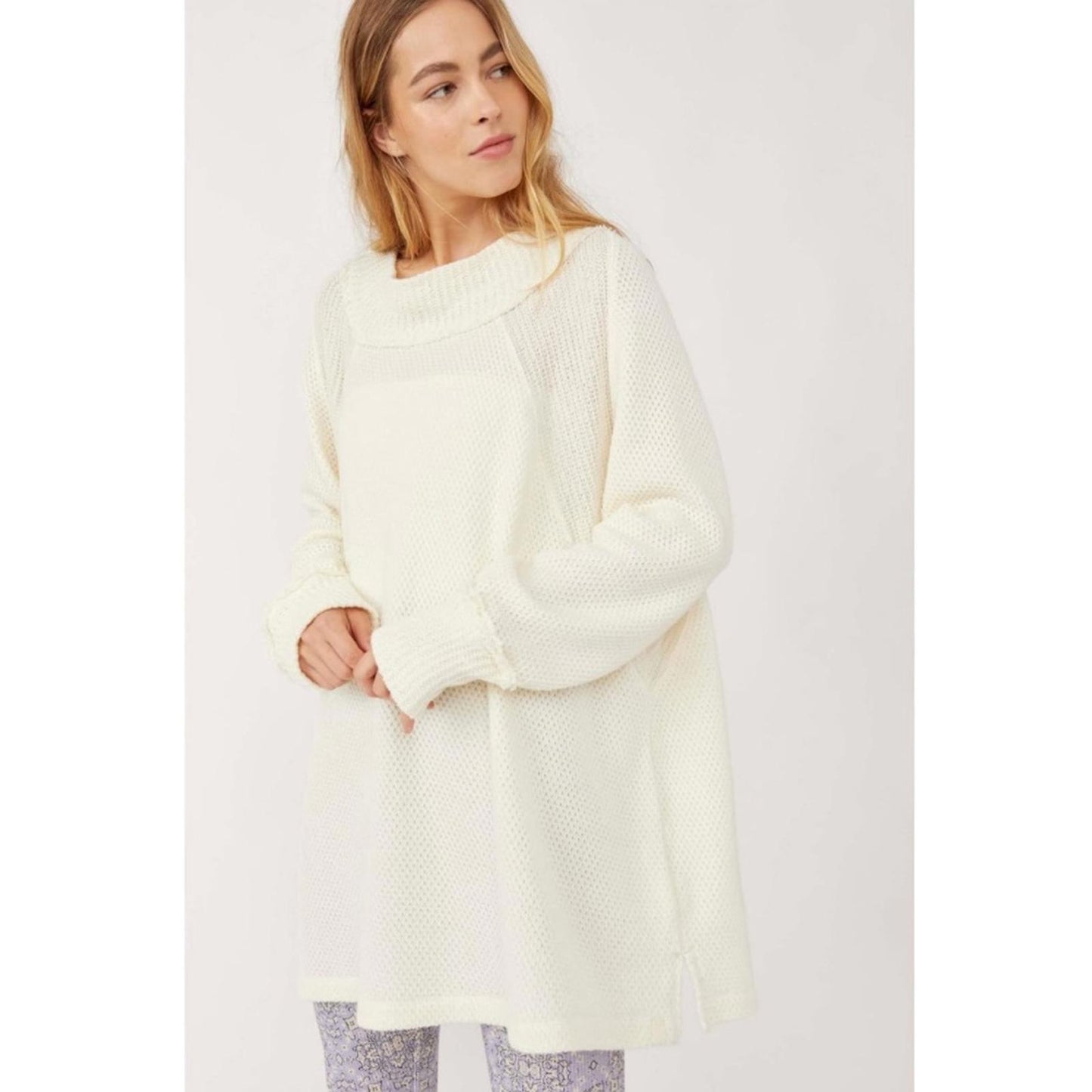 Free People She’s a Keeper Vented-Hem Tunic Sweater, Size L New w/Tag
