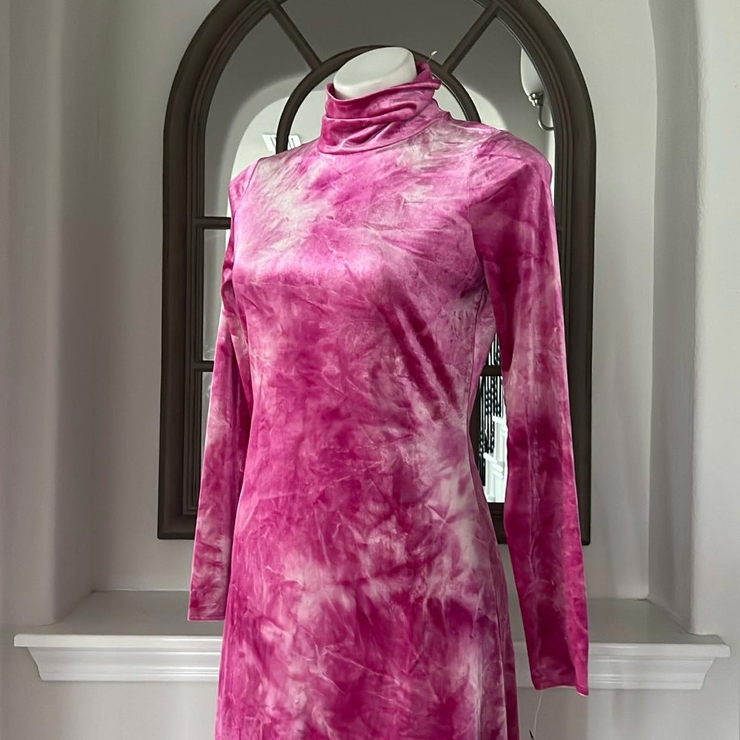 Rachel Rachel Roy Velvet Tie-Dye Midi Sheath Party Dress, Pink Size M New w/Tag