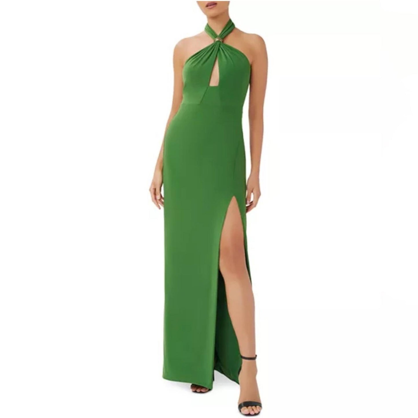 Aidan by Aidan Mattox Halter Cutout Gown in Green/Moss Size 4 NEW w/Tag $245