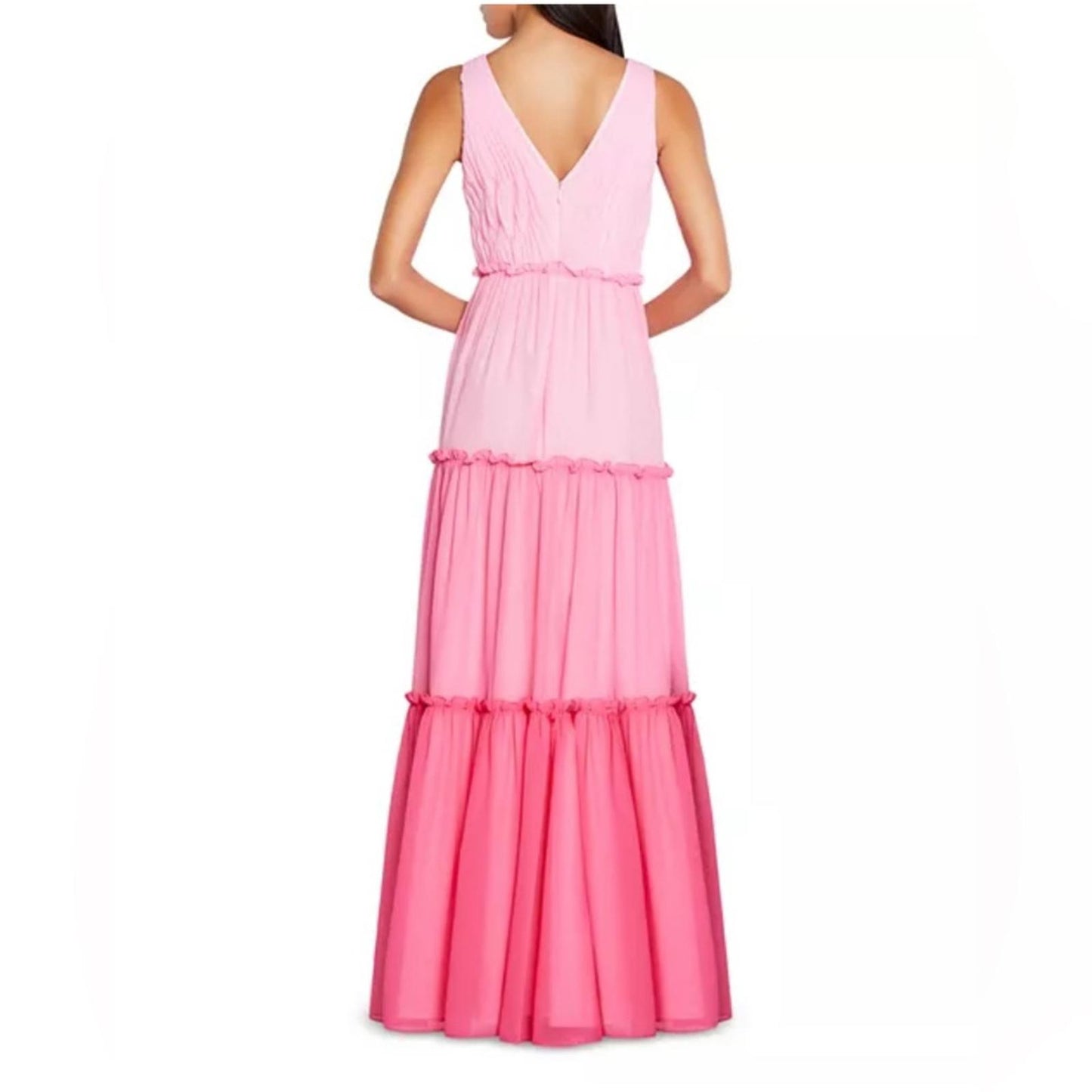 Aidan Mattox V-Neck Ciffon Color-Block Tiered Maxi Gown in Pink, Size 0 NWT $330