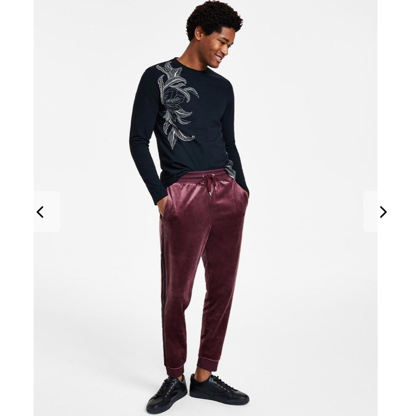 NEW INC Men's Regular-Fit Side Stripe Velour Joggers, Size L Retail $59.50