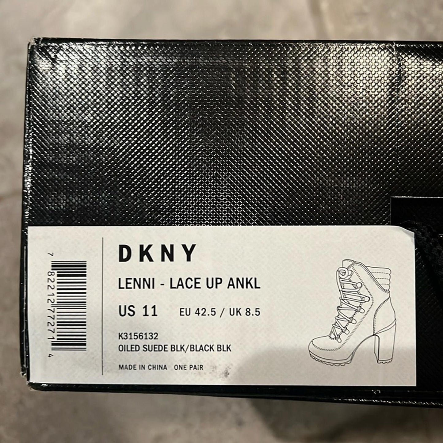 DKNY Lenni Lace-Up Ankle Boots, Oiled Suede Black Size 11 New in Box Retail $189