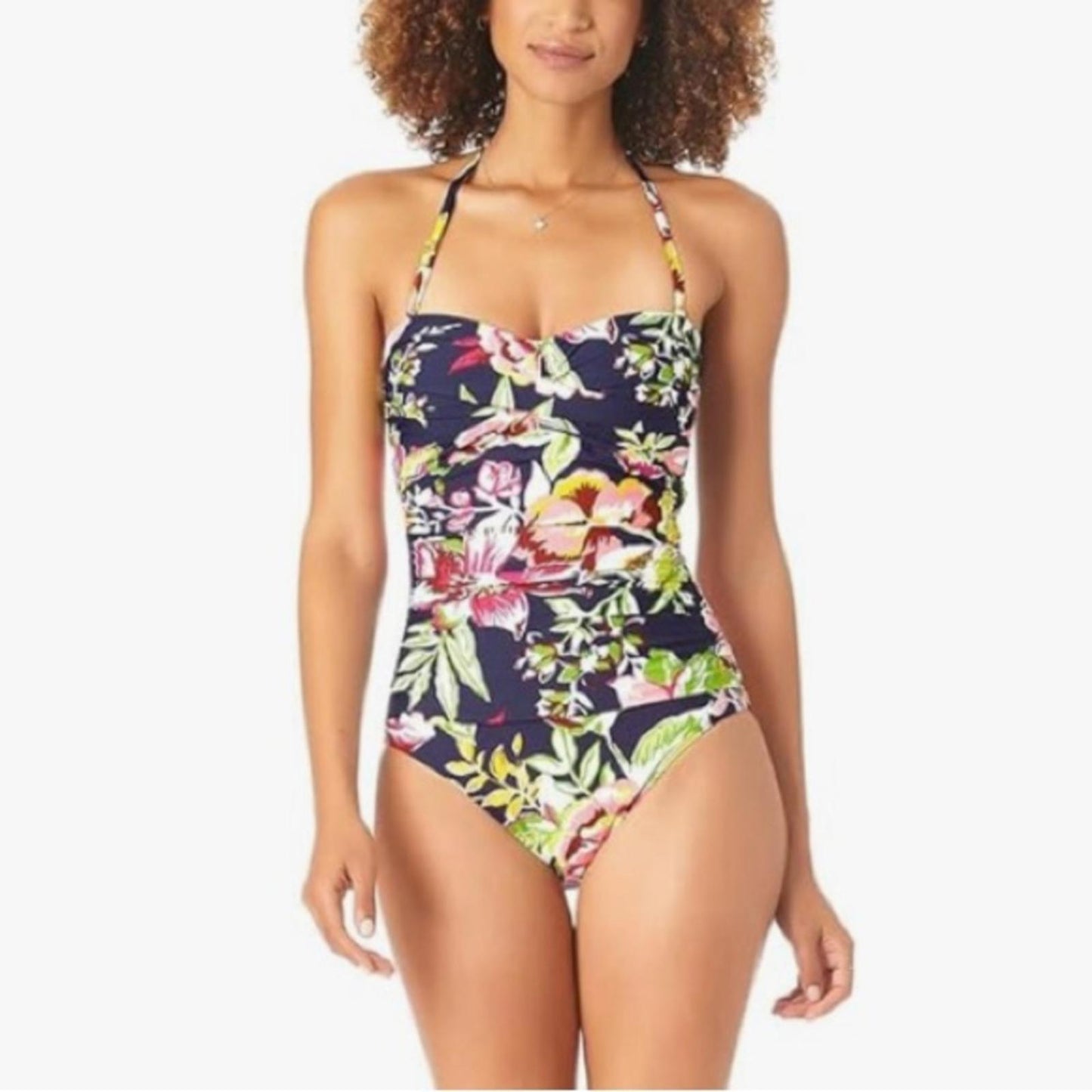 Anne Cole STRAPLESS Twist Front Shirred One-Piece Swimsuit, Size 8 NEW w/Tag