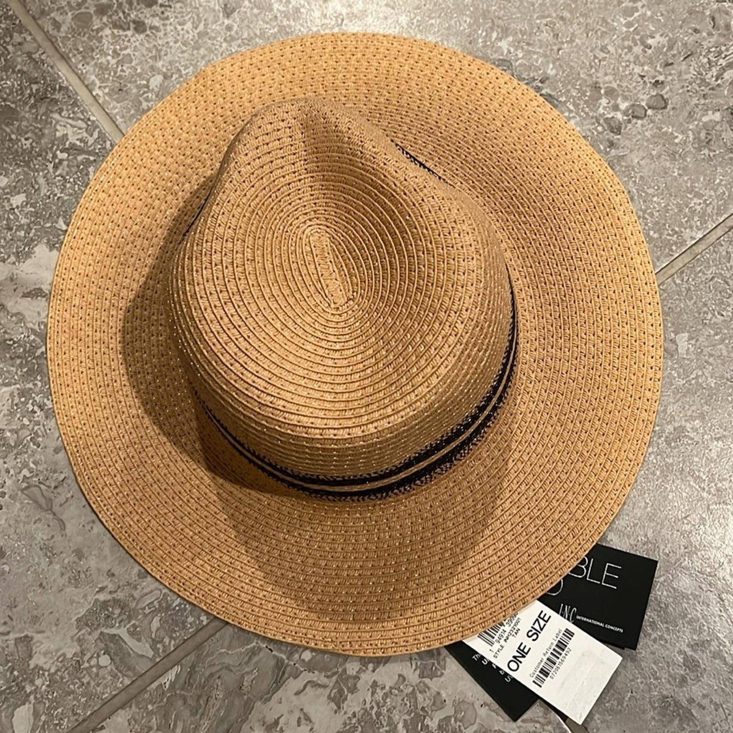 INC Striped Packable Panama Hat, Tan , One Size New w/Tag Retail $44.50