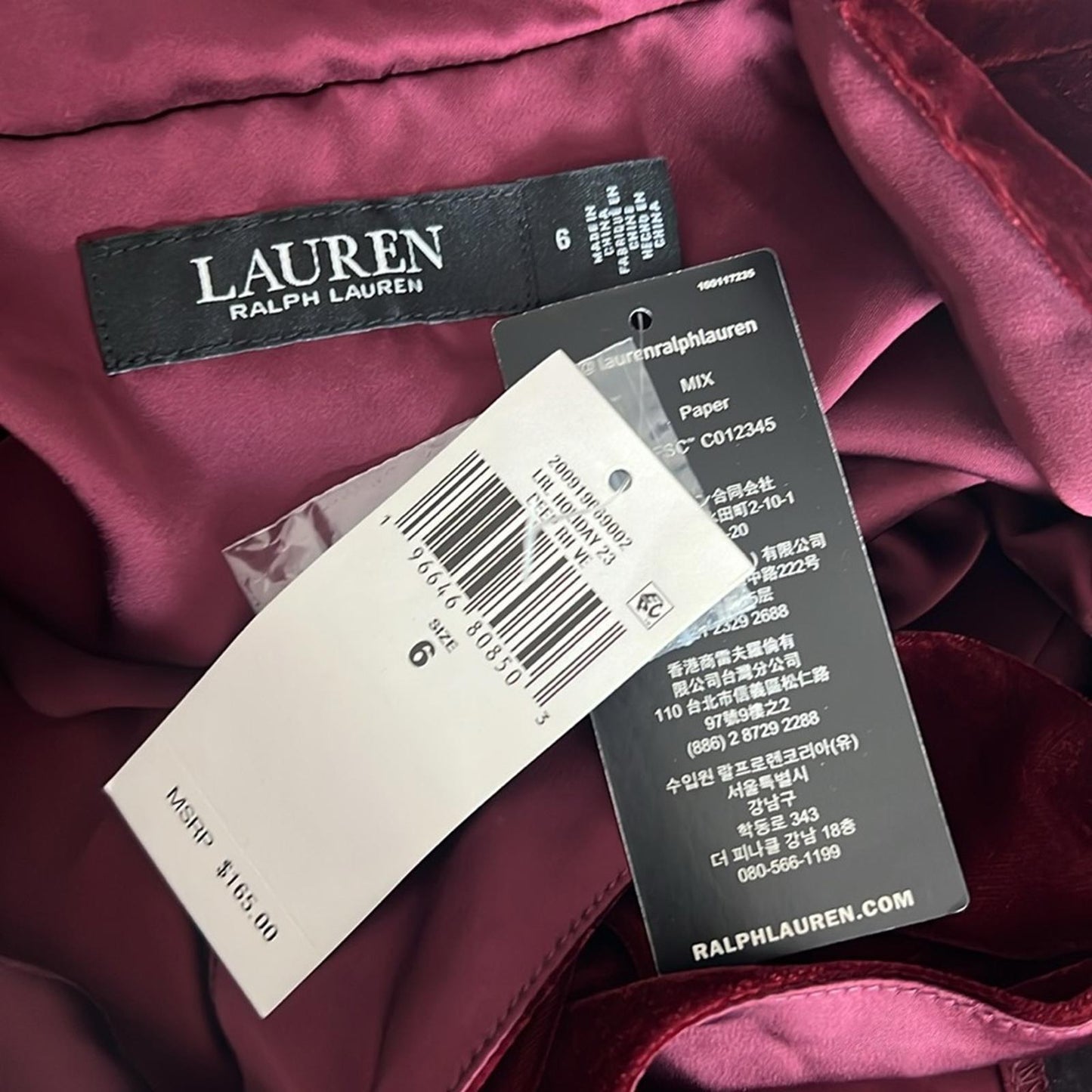 Lauren Ralph Lauren Pleated Velvet Surplice Blouse, Size 6 NEW $165
