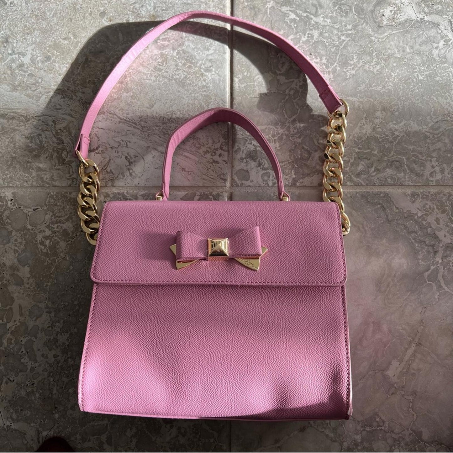 Betsey Johnson Xodevin Shoulder Bag with Chain Shoulder Strap in Pink Gold-Tone