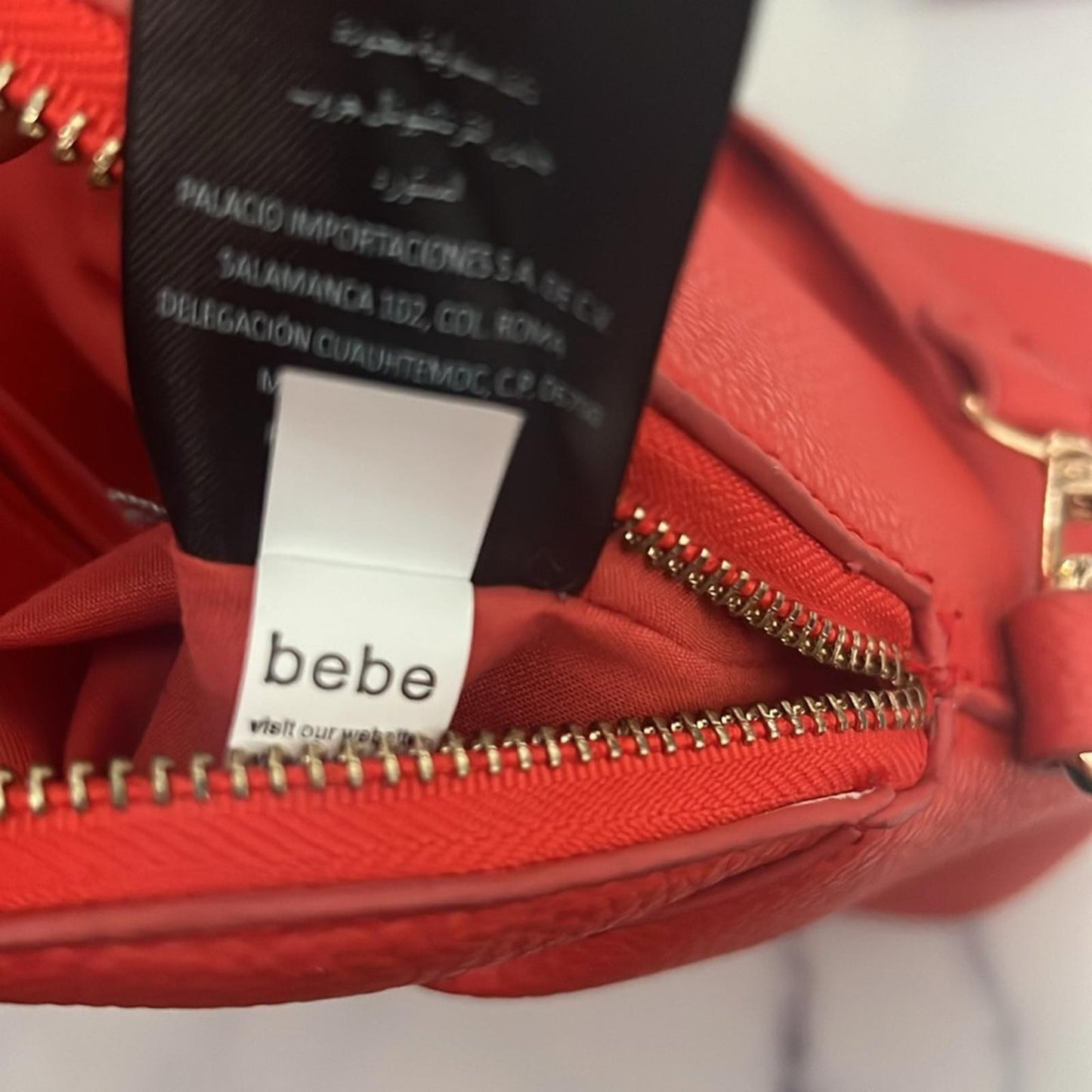 bebe Fabiola Dome Logo Satchel Crossbody Handbag, Ruby Red Orange Excellent