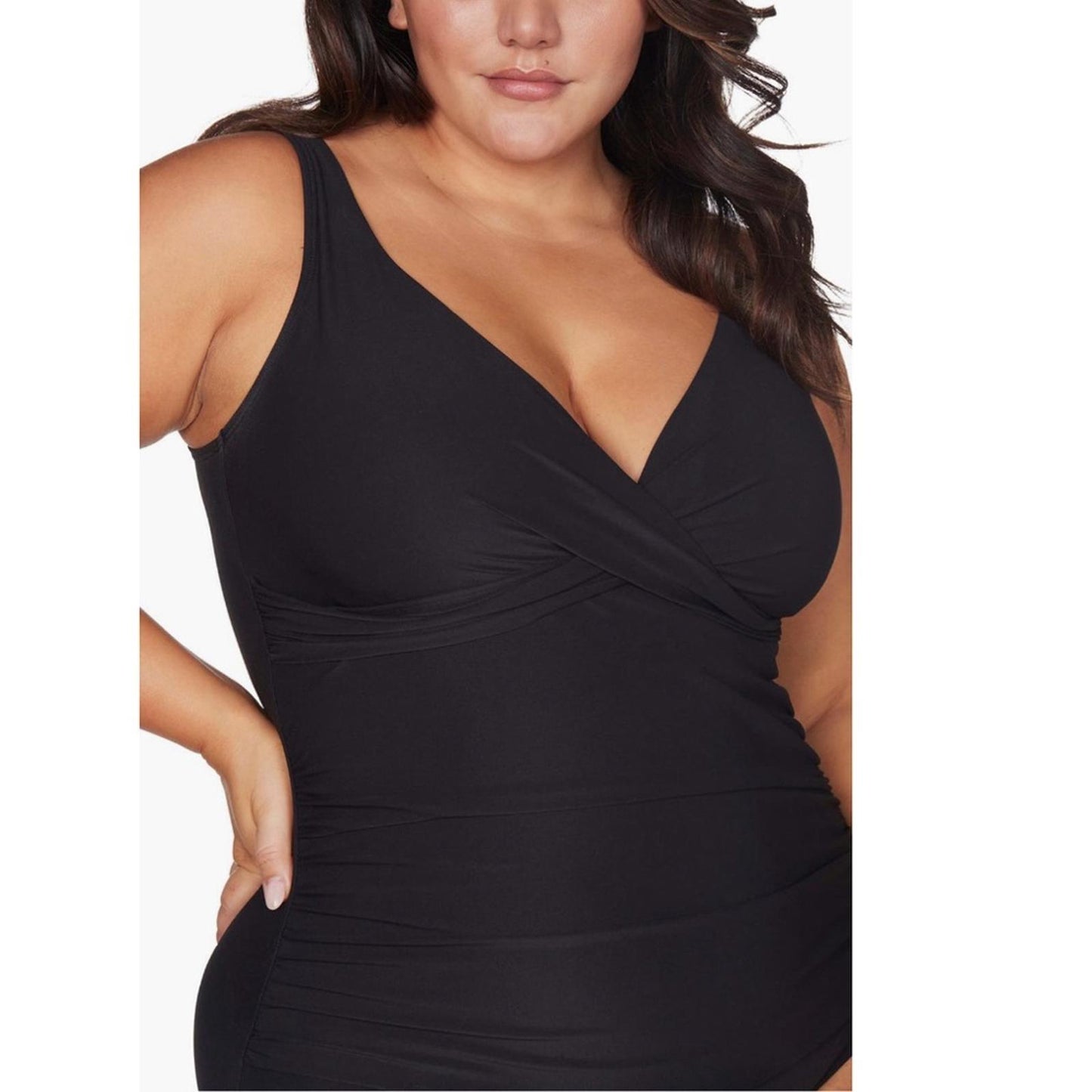 Artesands Hues Delacroix Cross Front One Piece Swimsuit, Black Size 16 New w/Tag