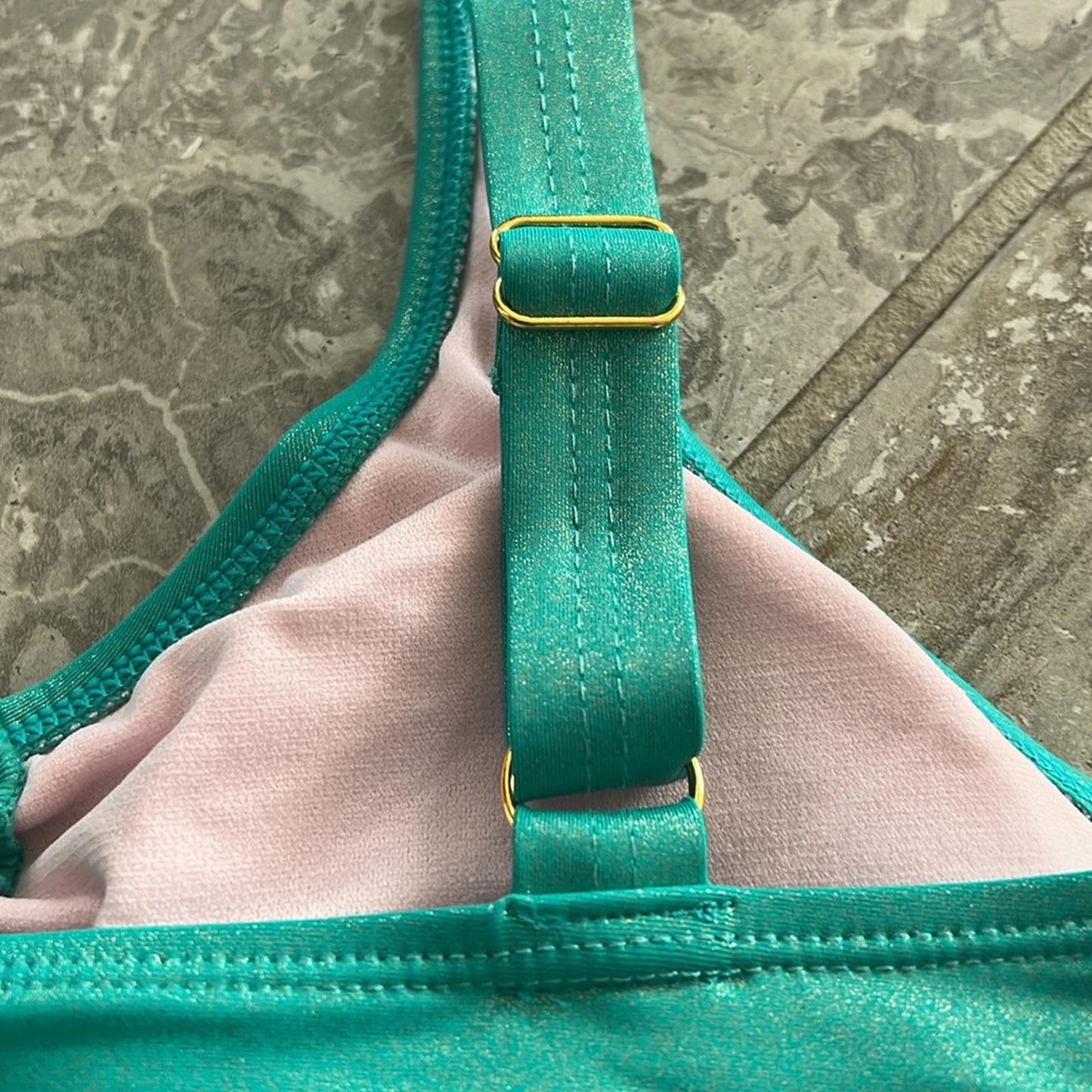 Beach Lingo Mermaid 2-Piece Metallic Turquoise Bikini Swimsuit Size 16 New w/Tag