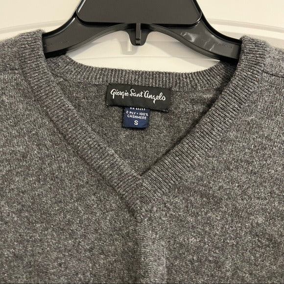 100% Cashmere Men’s Sweater V-Neck Grey Pullover Giorgio Sant’Angelo Size S NEW
