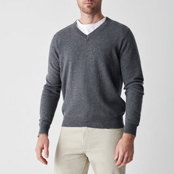 100% Cashmere Men’s Sweater V-Neck Grey Pullover Giorgio Sant’Angelo Size S NEW