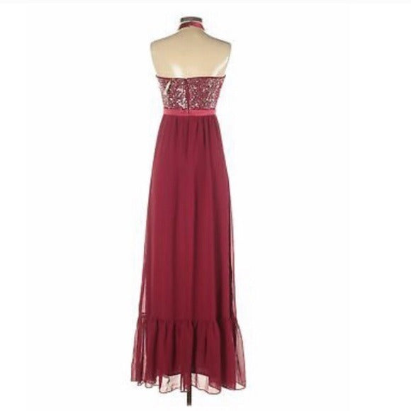 Altar’d State Tiered Halter Maxi Dress in Ruby, Size M New w/Tag Retail $250