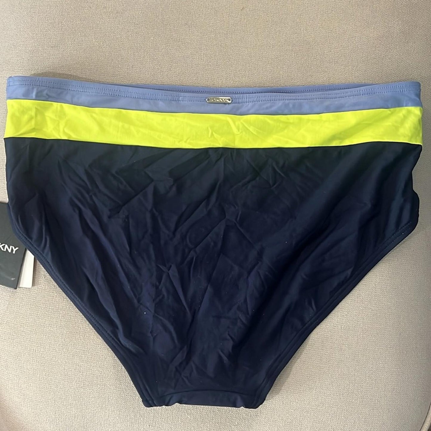 DKNY Navy Color Block Stretch Lined Bikini FullCoverage Swim Bottom Size XXL NWT