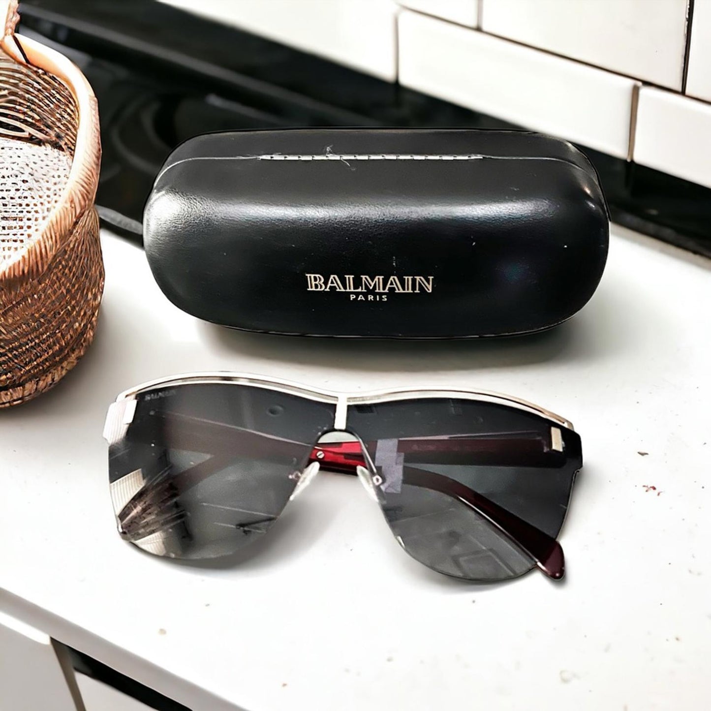 BALMAIN Sunglasses with Red Frames 70MM + Case New w/Tag