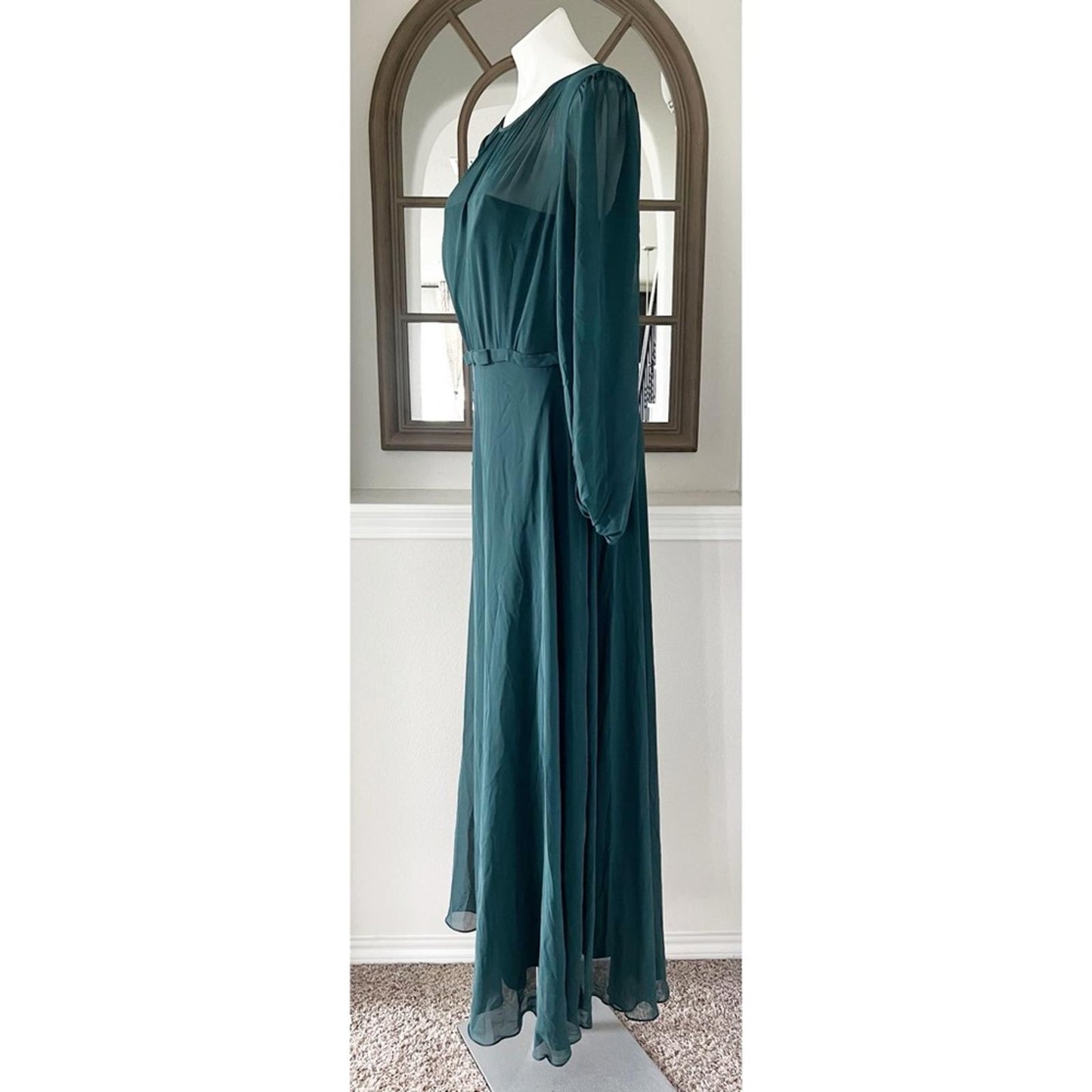 NEW Dessy Strapless Chiffon Maxi Dress Puff Sleeve Blouson Overlay Size 14 $265