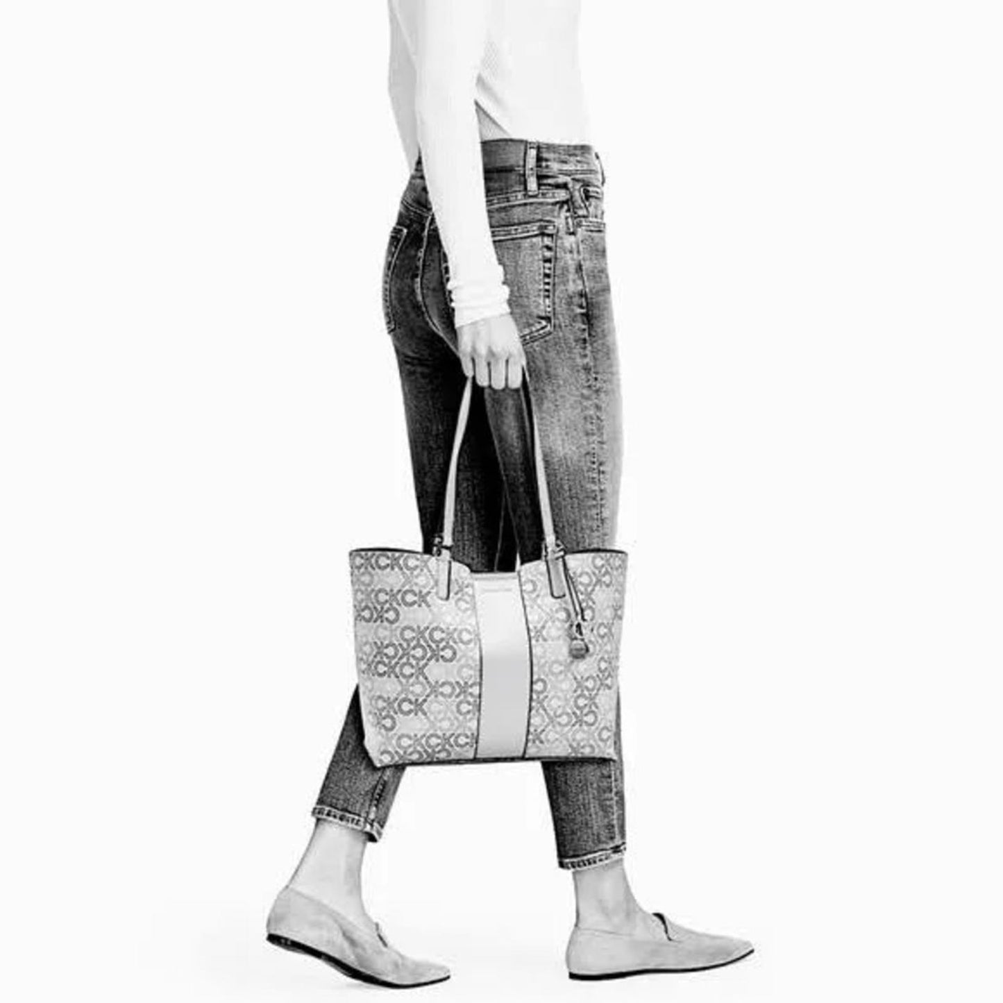 Calvin Klein Suri Monogram Tote Bag with Wristlet, Black Multi, New with Tag
