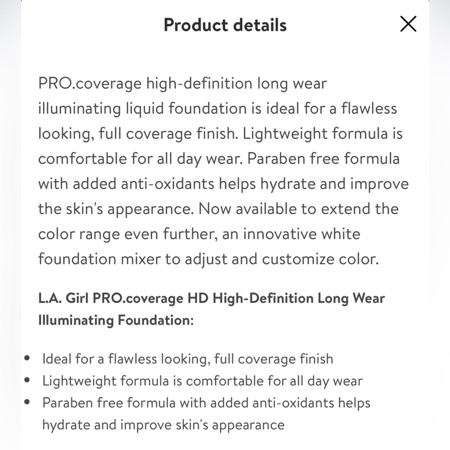 X2 L.A. Girl Tan PRO.coverage HD High-Def. Long Wear Illuminating Foundation