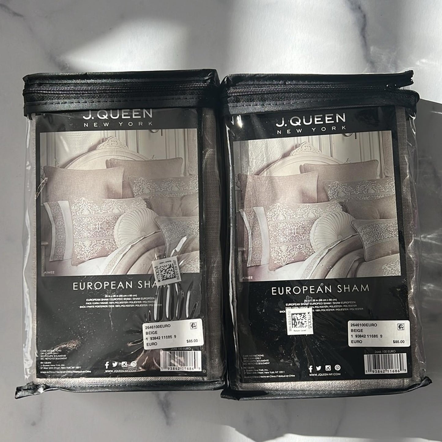 x2 J.Queen New York Aimee European Shams 26”x26” New w/Tag Retail $170