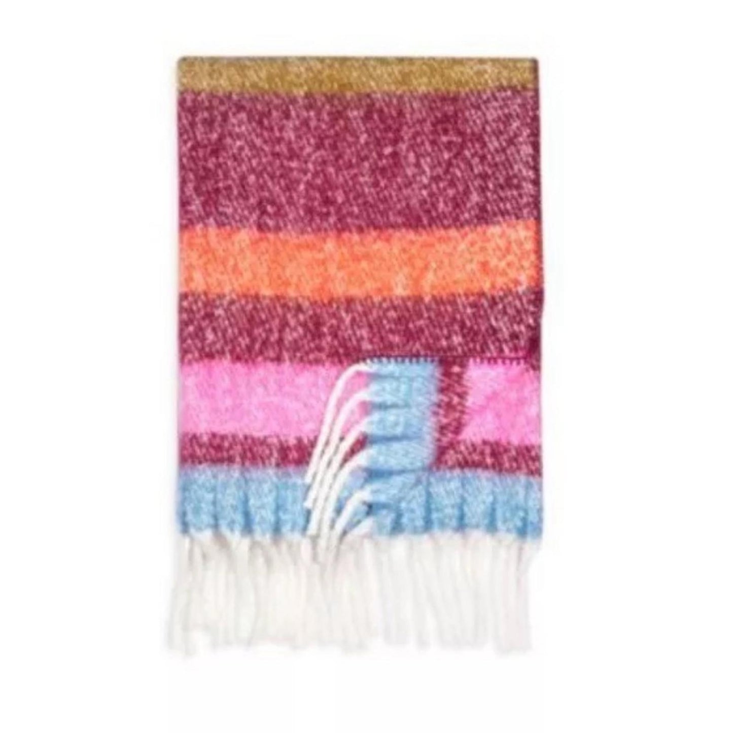 AQUA Bedding Faux Mohair Plaid Throw, 50” x 60” Multi Stripe New w/Tag