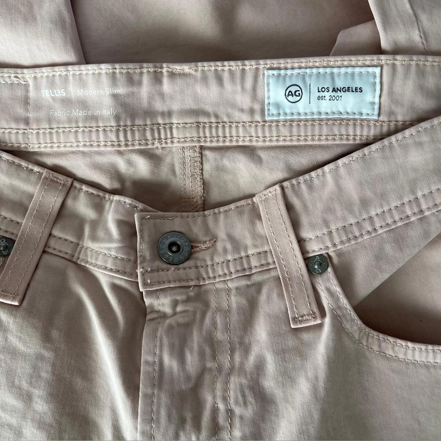 AG Sueded Sateen Tellis 34" Slim Fit Twill Stretch Pants in Pink, Size 29x34 NWT