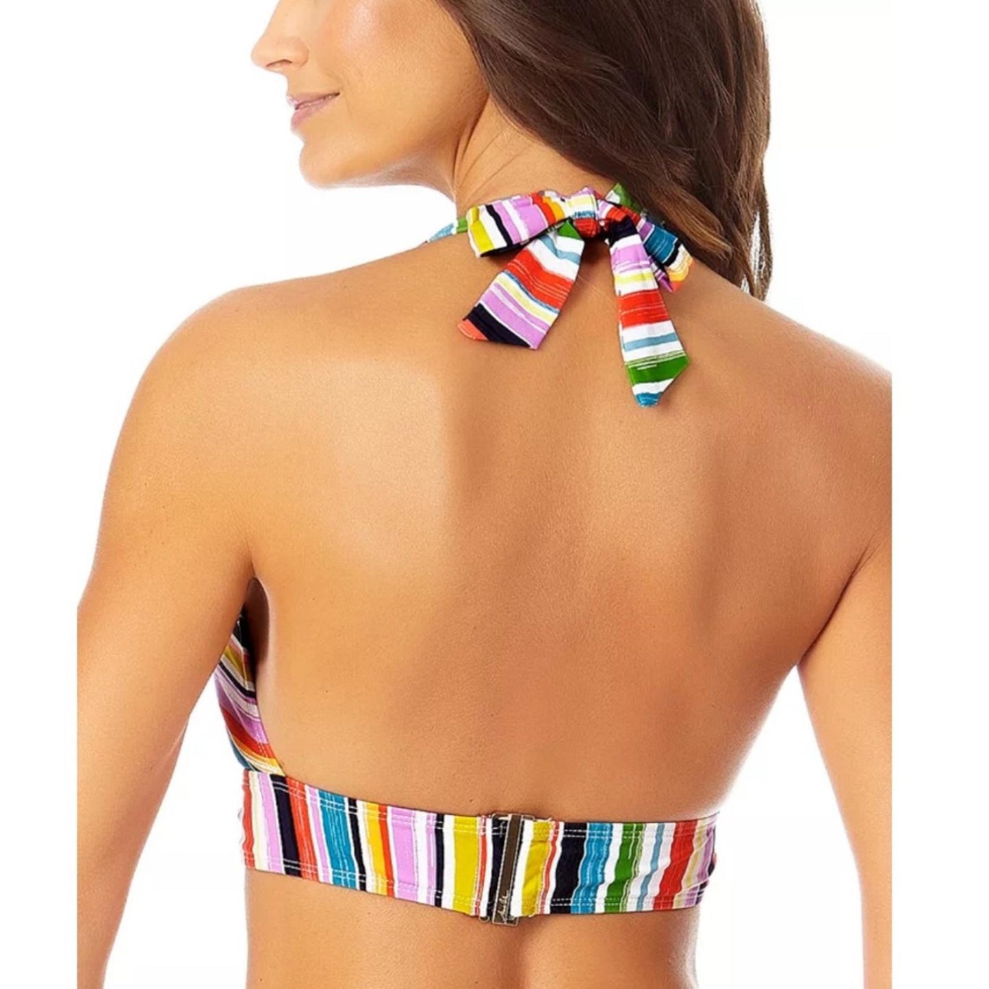 Anne Cole Painted Sky Multi Stripe Banded Halter Bikini Top Size L New w/Tag