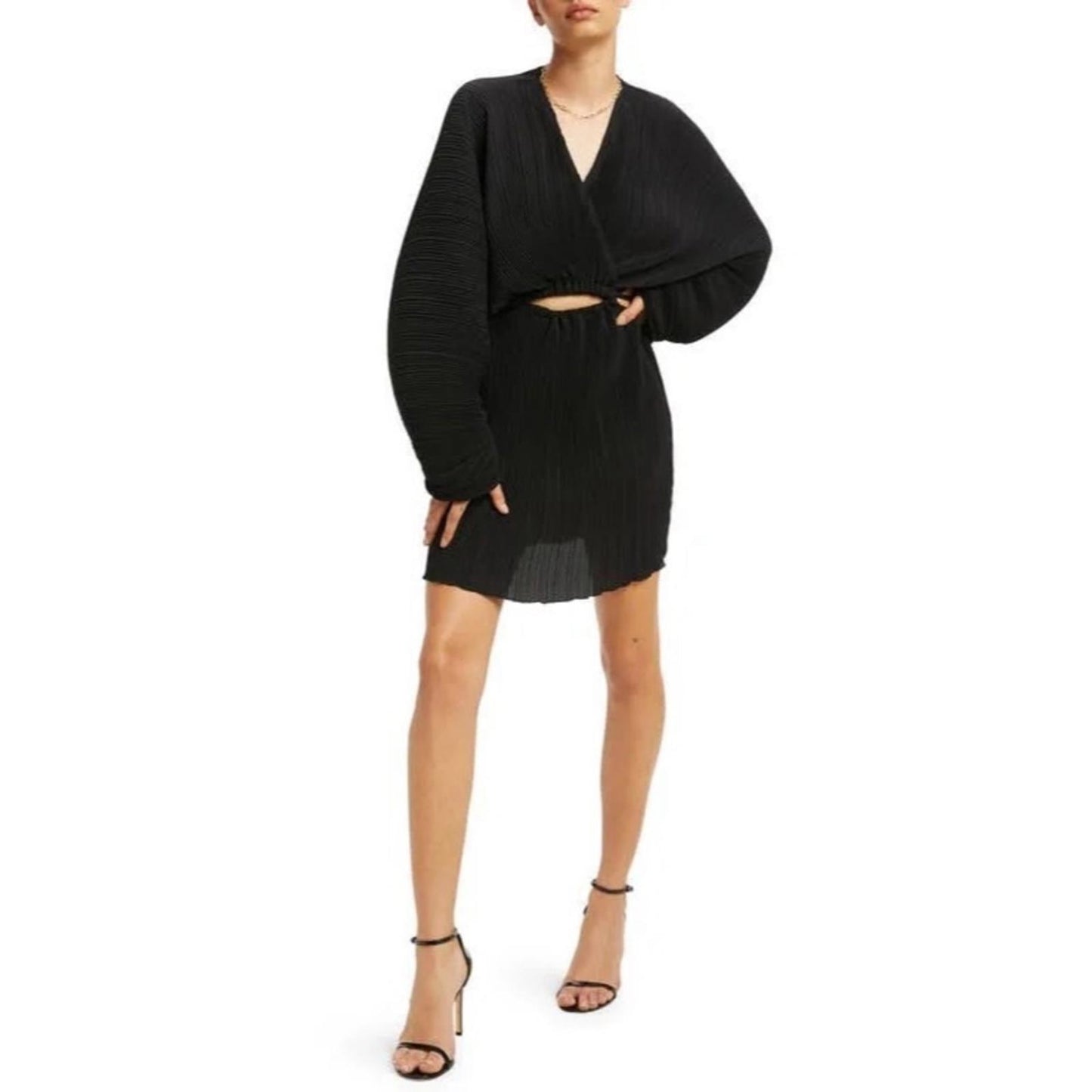 NWT Good American Plissé Sculpted Long Sleeve Cutout Mini Dress, Size 3/4 $150