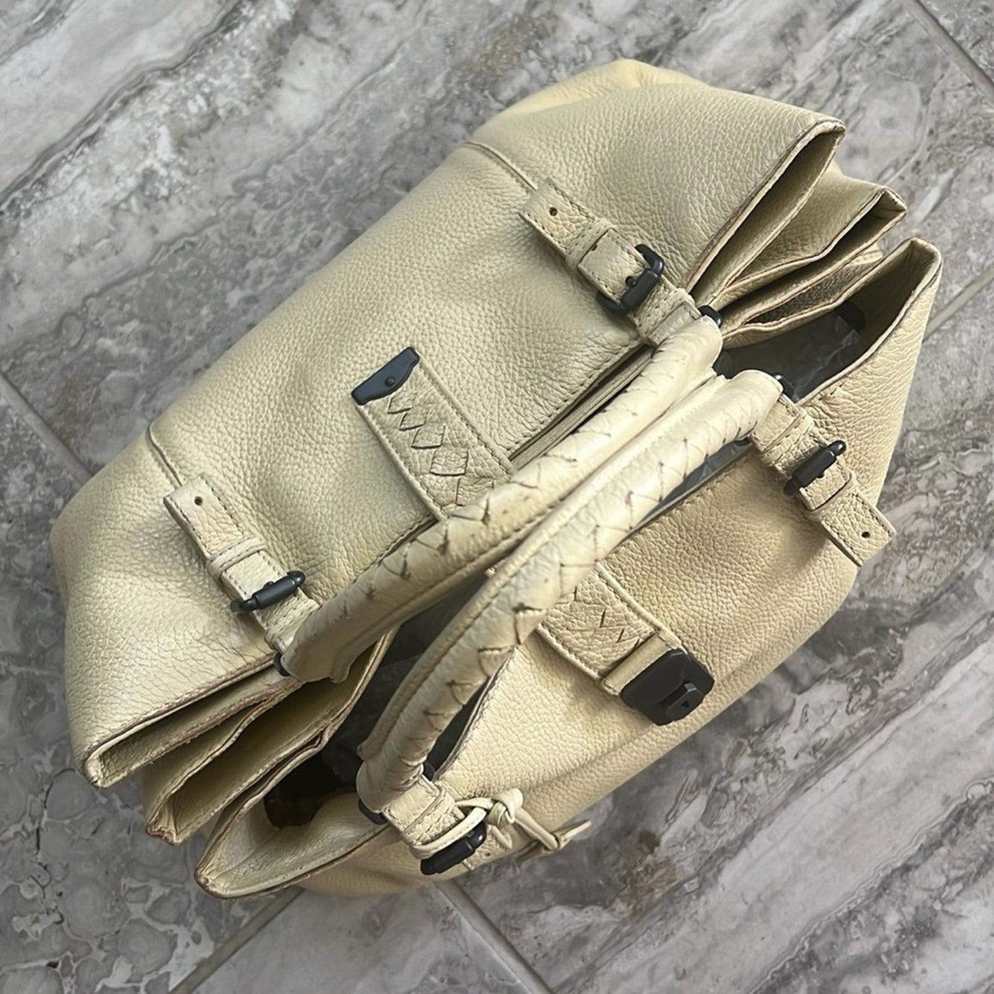 Bottega Veneta Roma Triple-Compartment Pebbled Leather Tote Bag, Retail $3,450