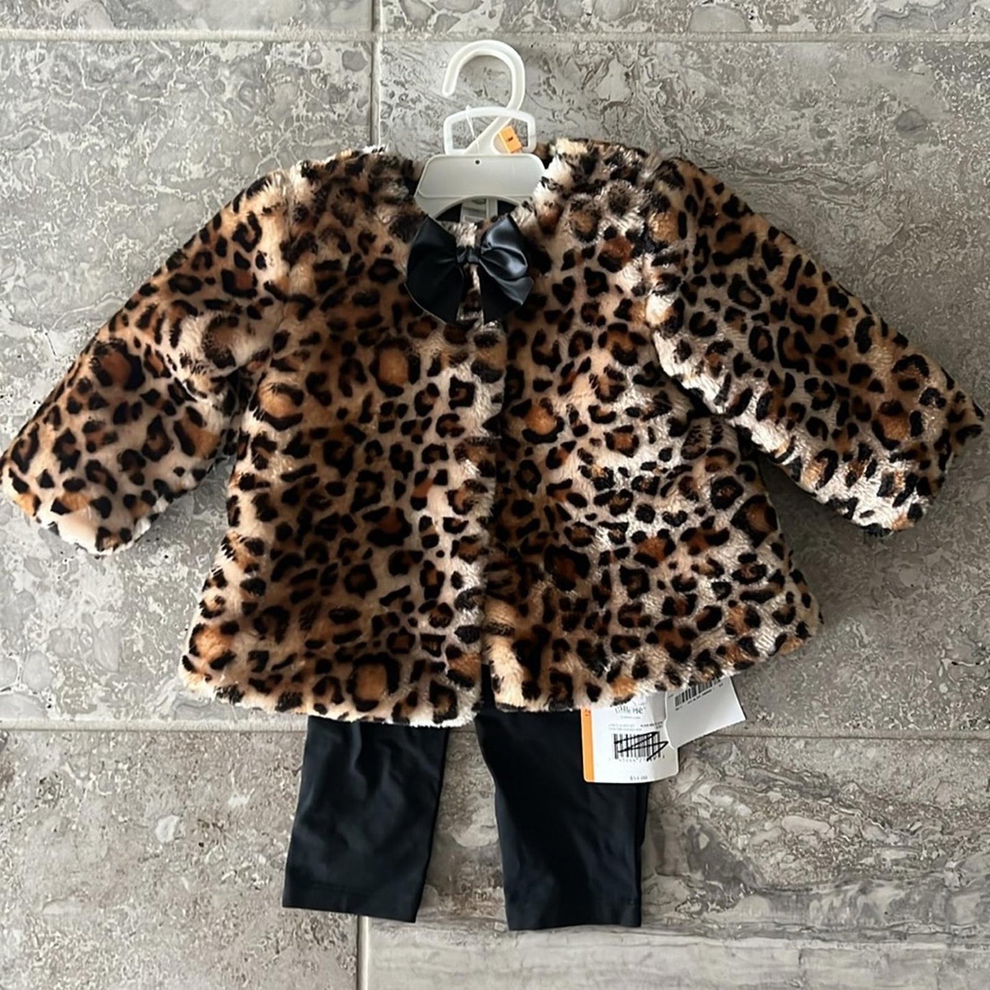 Little Me Baby 3-Pc Leopard-Print Faux-Fur Jacket, Top & Leggings Set Sz 12 Mos