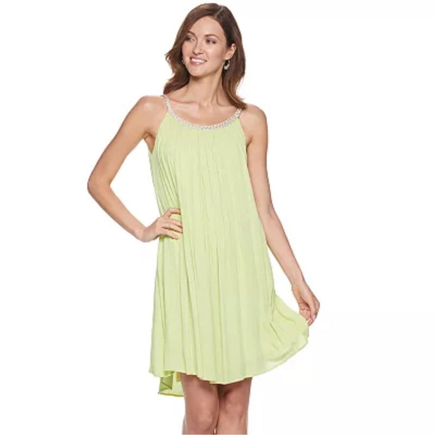 Nina Leonard Embellished Gauze Trapeze Dress, Size L New w/Tag