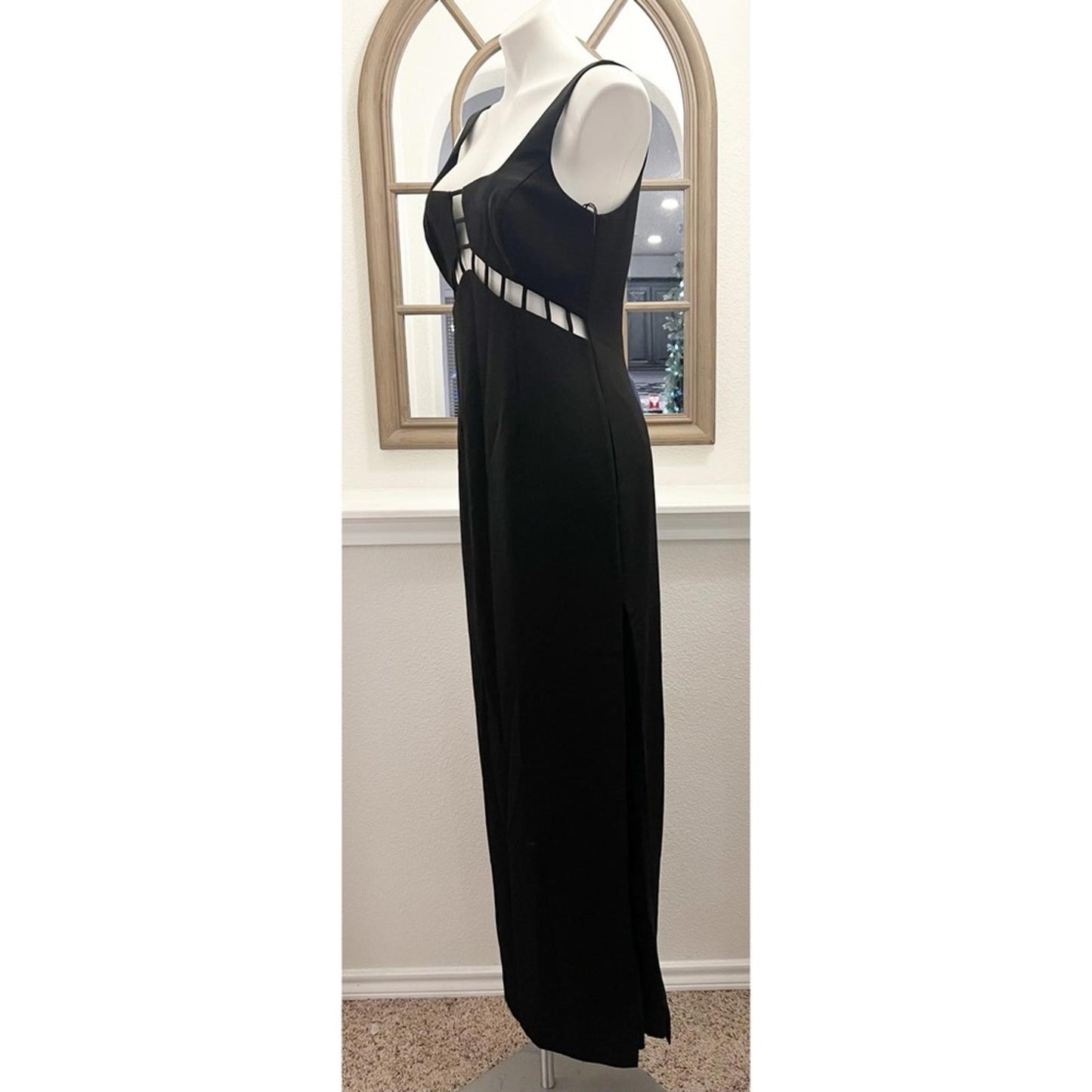 Aidan Mattox Scoop Neck Gown with CutOuts in Black, Size 8 New w/Tag $195
