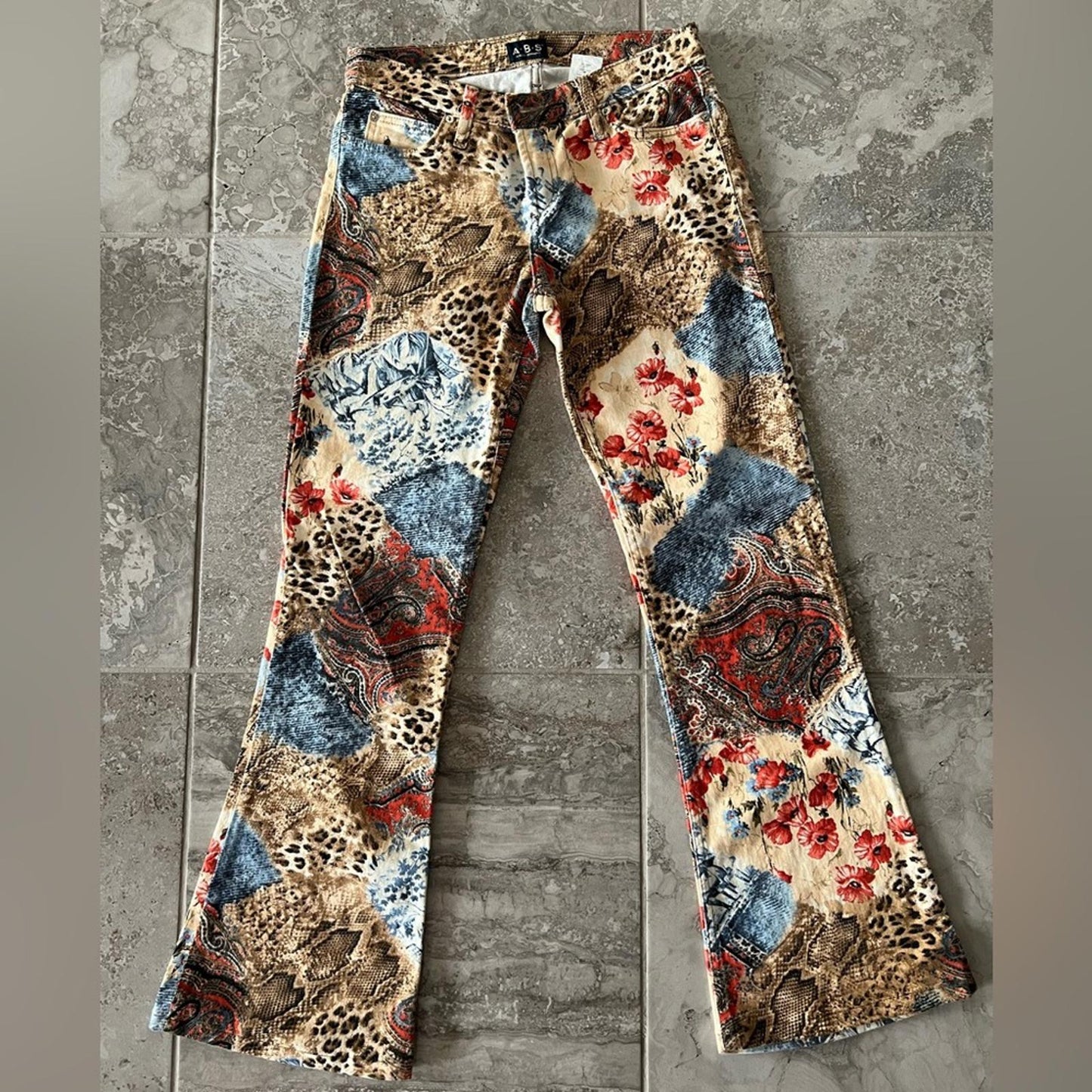 A.B.S. Allen Schwartz Paisley Animal Print Bell-Bottom Pants Size 30 EXCELLENT