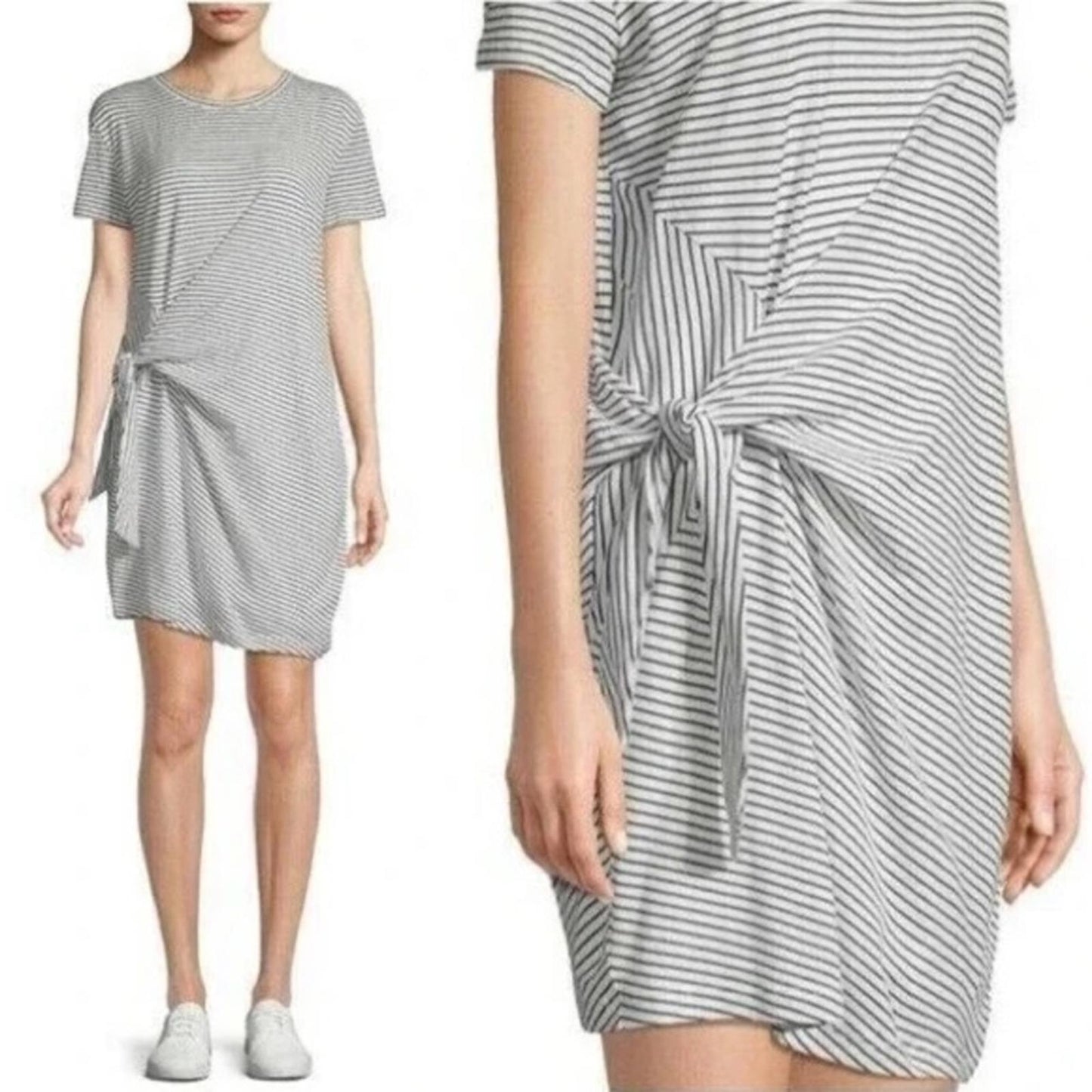 Vince Classic Stripe Side-Tie Dress, White/Black Size S EXCELLENT! Retail $225