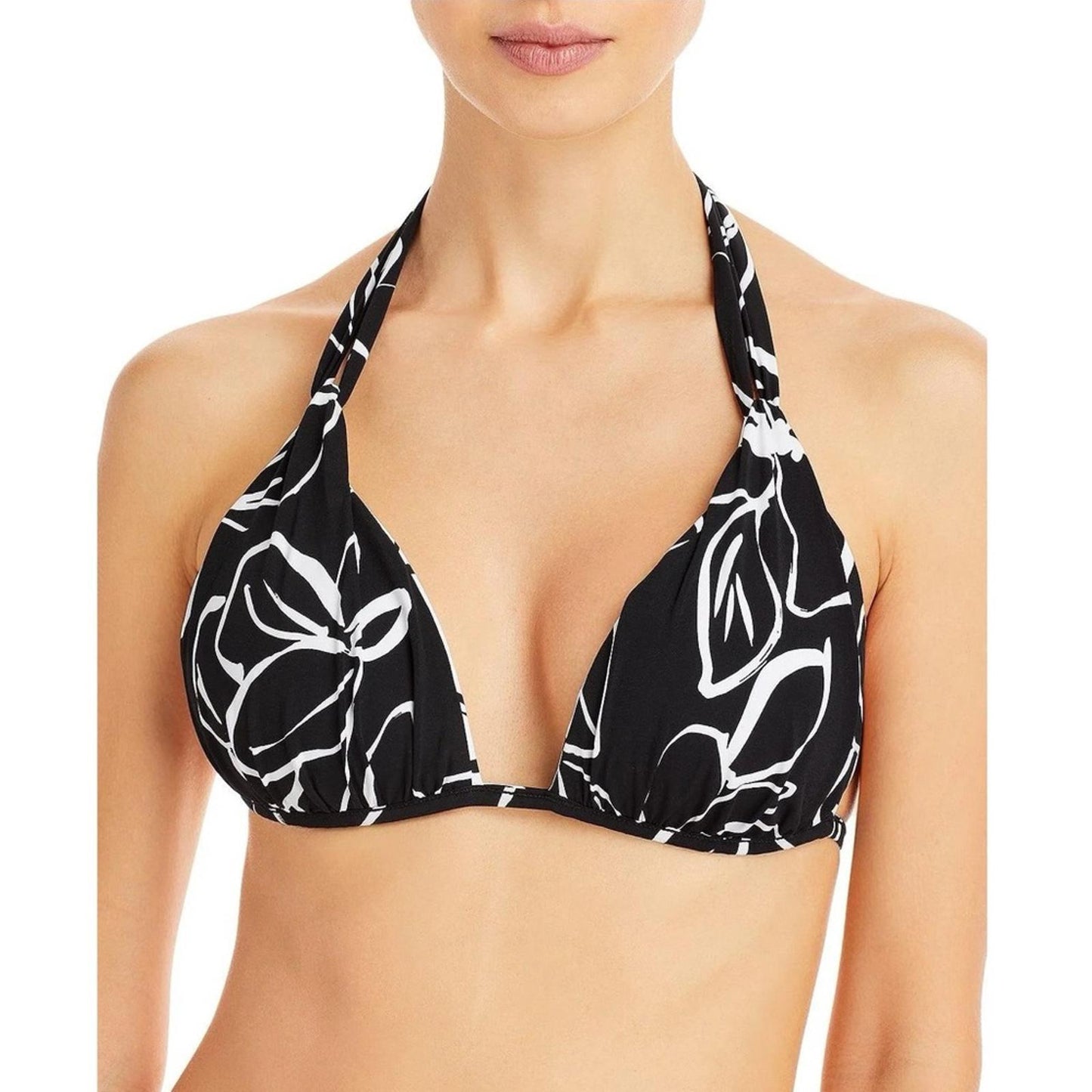 La Blanca Moonlit Reversible Halter Bikini Swim Top in Black/White US 10 NEW