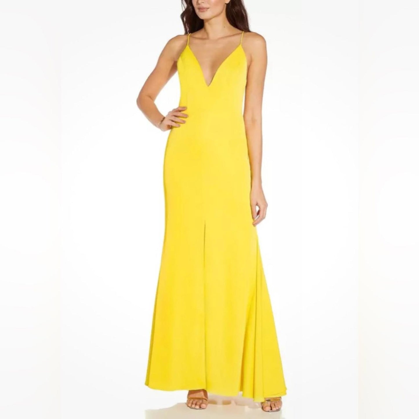 Aidan Mattox V-Neck Mermaid Gown, Evening Dress in Lemon Size 10 NWT $295