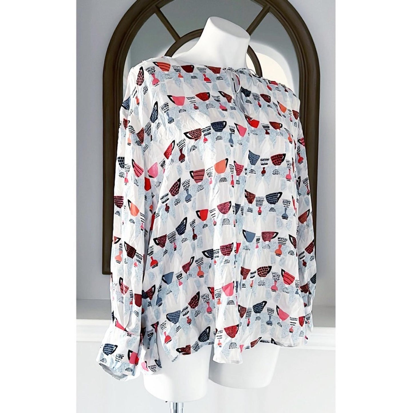 NIC+ZOE Relaxed-fit Perk Up Coffee Cup Print Blouse, Size XL New w/Tag Retail