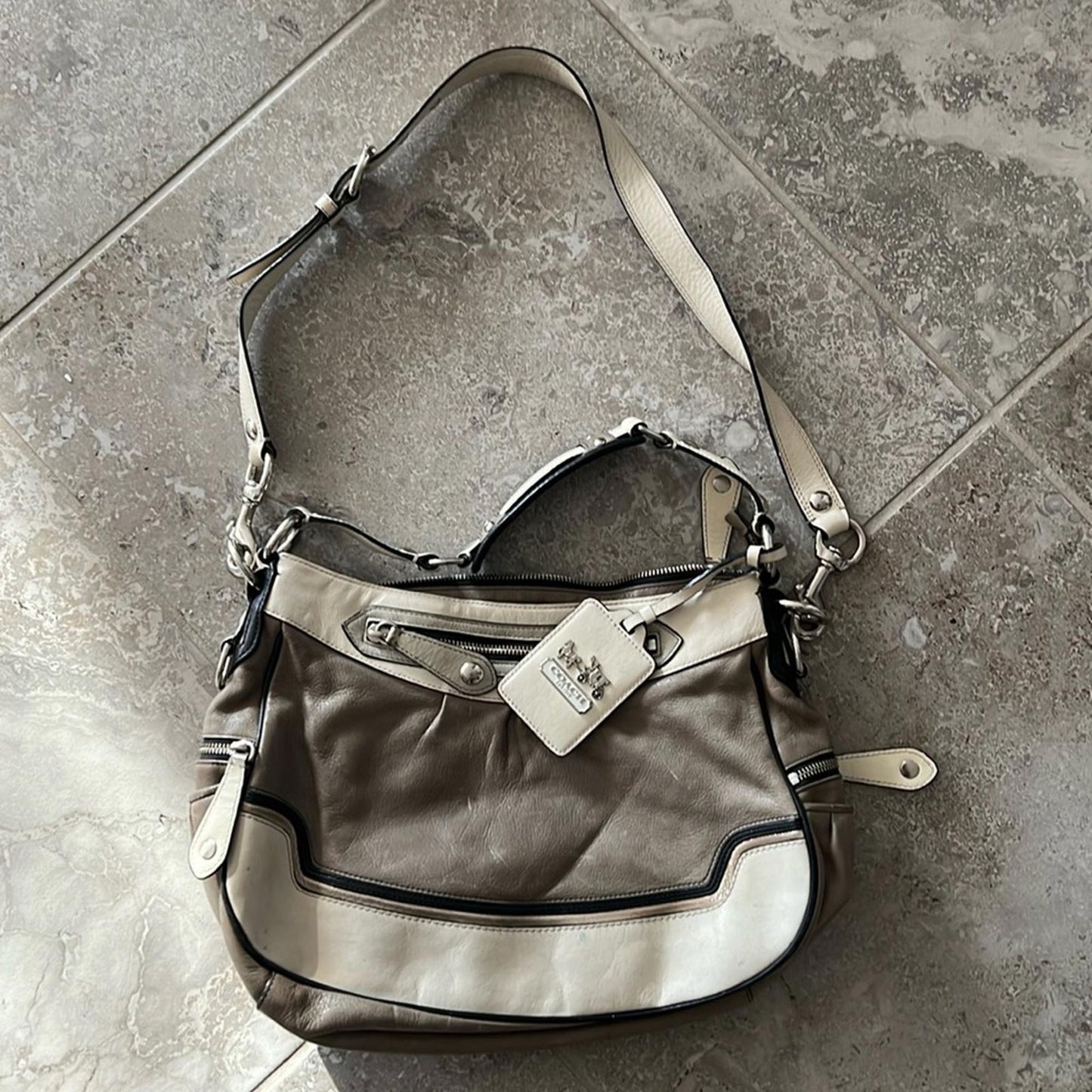 COACH Limited Edition Madison Spectator Cream/Taupe Hobo in Grey/White Bag