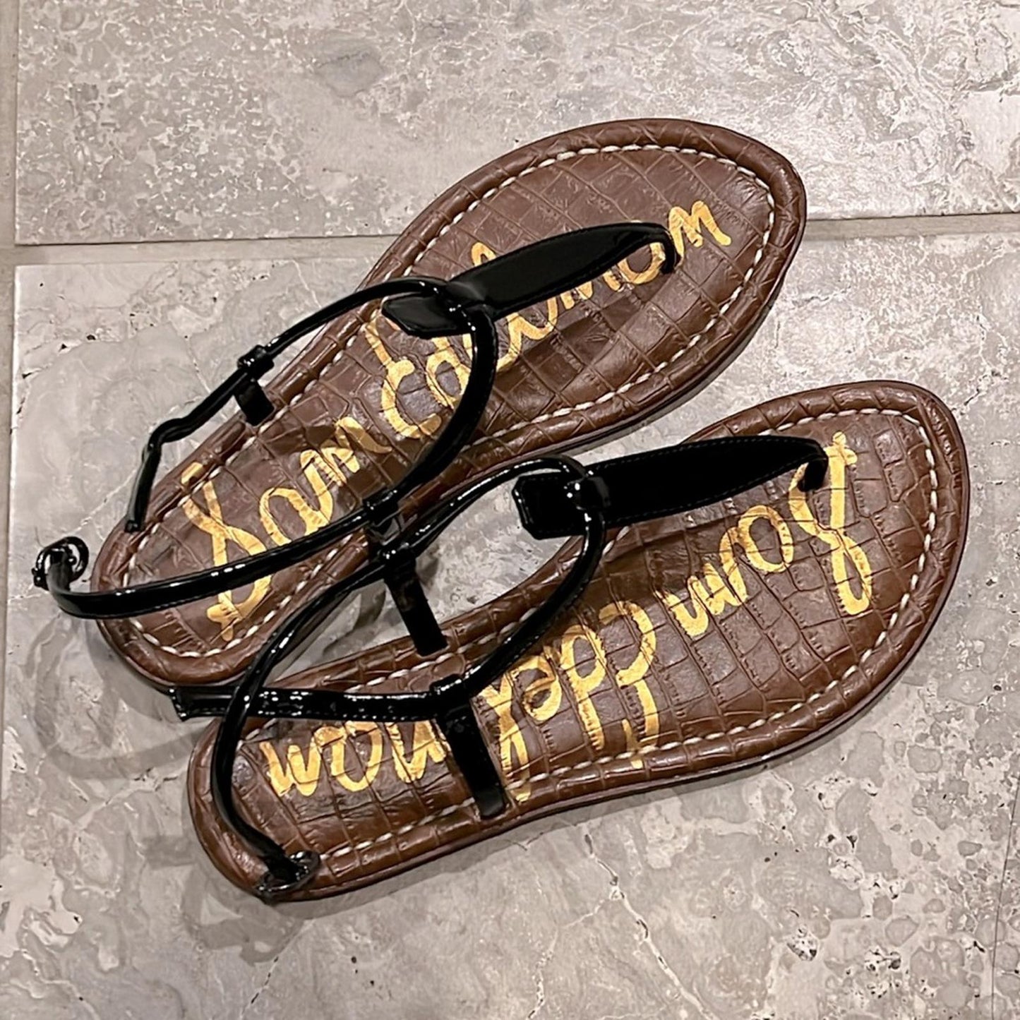 Sam Edelman Girls' Gigi Kids Sandals in Black Patent Leather Size 4 New in Box