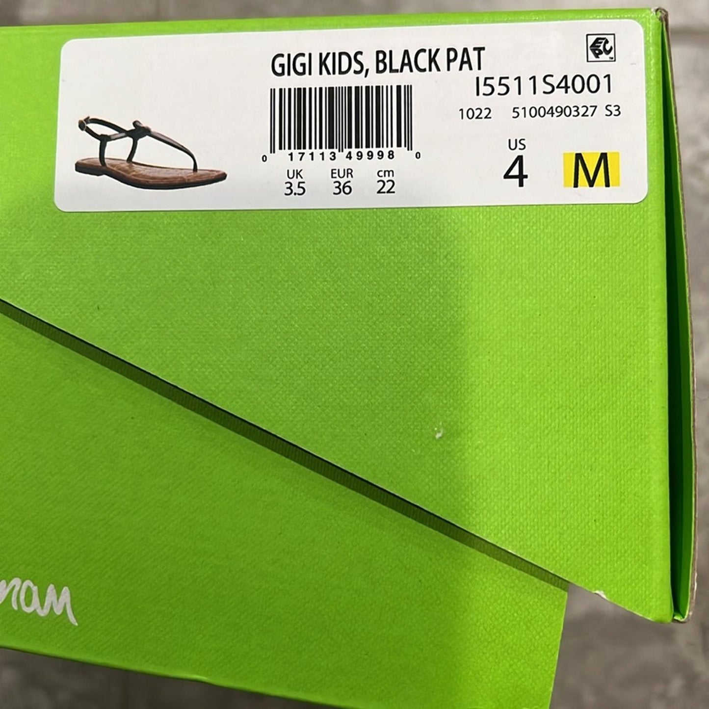 Sam Edelman Girls' Gigi Kids Sandals in Black Patent Leather Size 4 New in Box