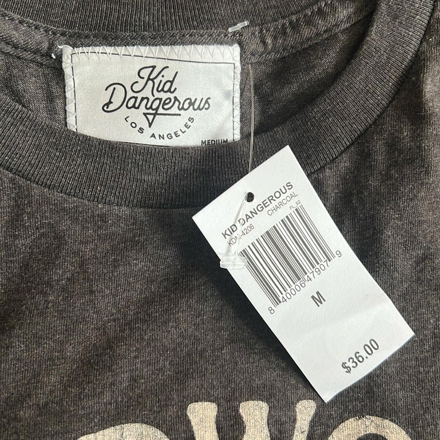 NEW Kid Dangerous Deadwood Cotton Blend Graphic Tee, Charcoal Size M New w/Tag