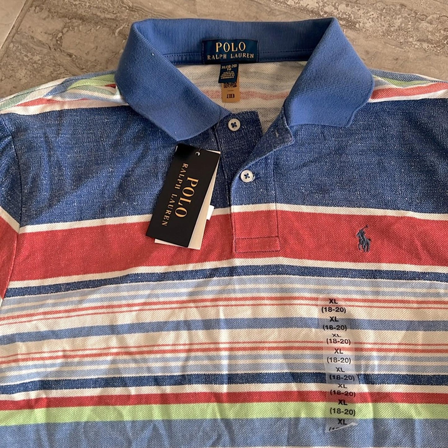 Polo Ralph Lauren Striped Cotton Mesh Polo Shirt, Boys Size XL(18-20) New w/Tag