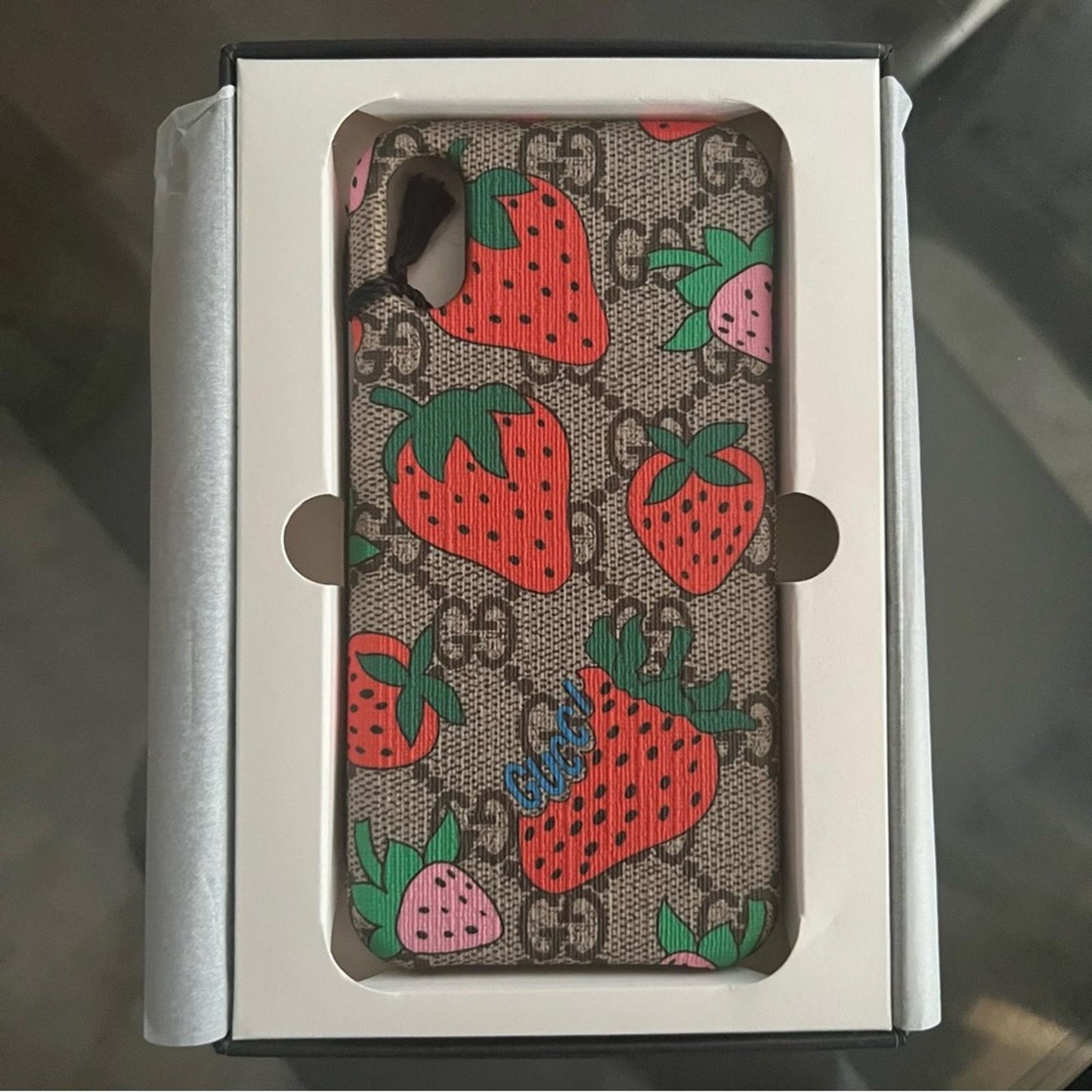 Gucci GG Supreme IPhone Case, Strawberry New in Box Retail $275