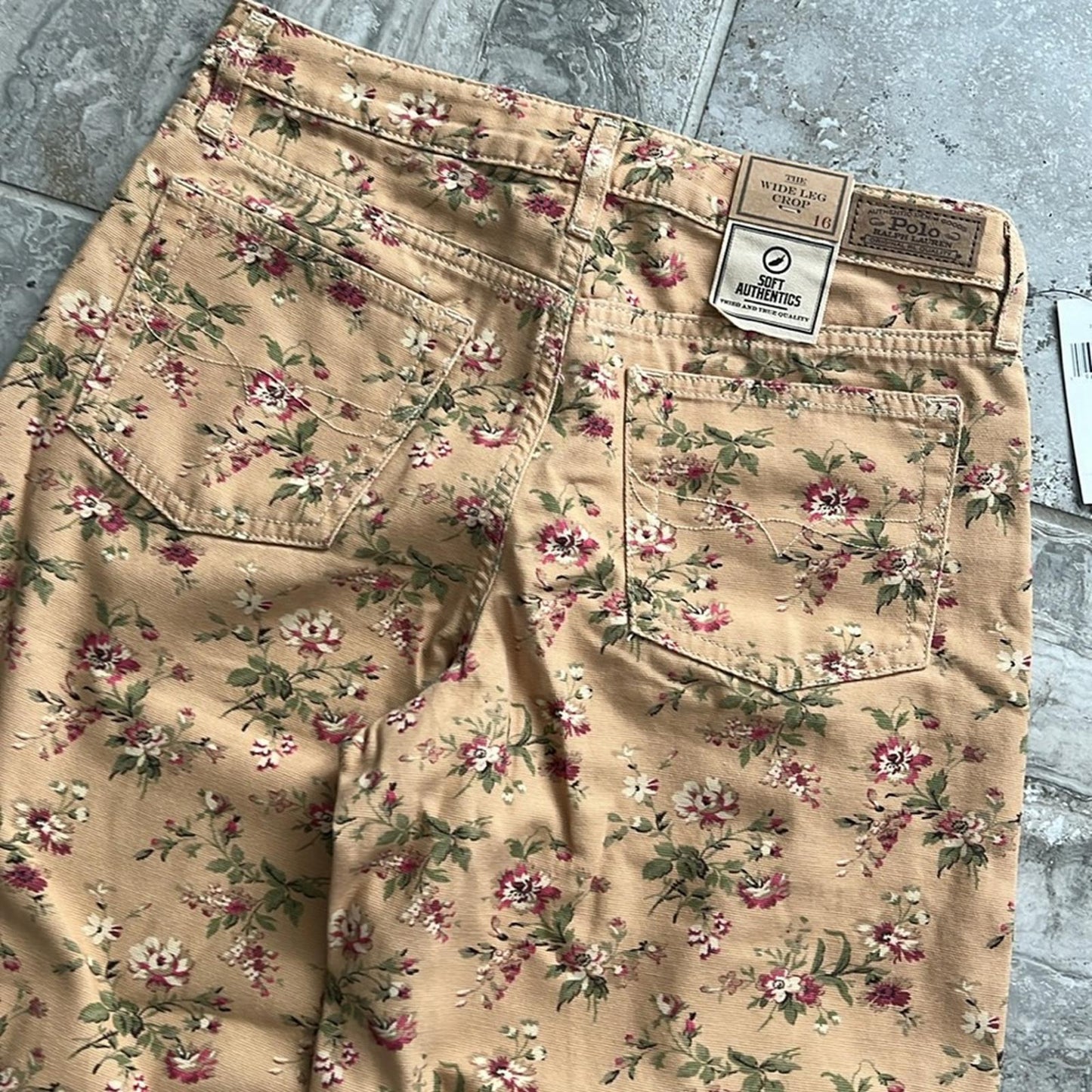 Ralph Lauren Floral Canvas Cropped Wide Leg Pants, Alvarado Wash, Size 16 NWT