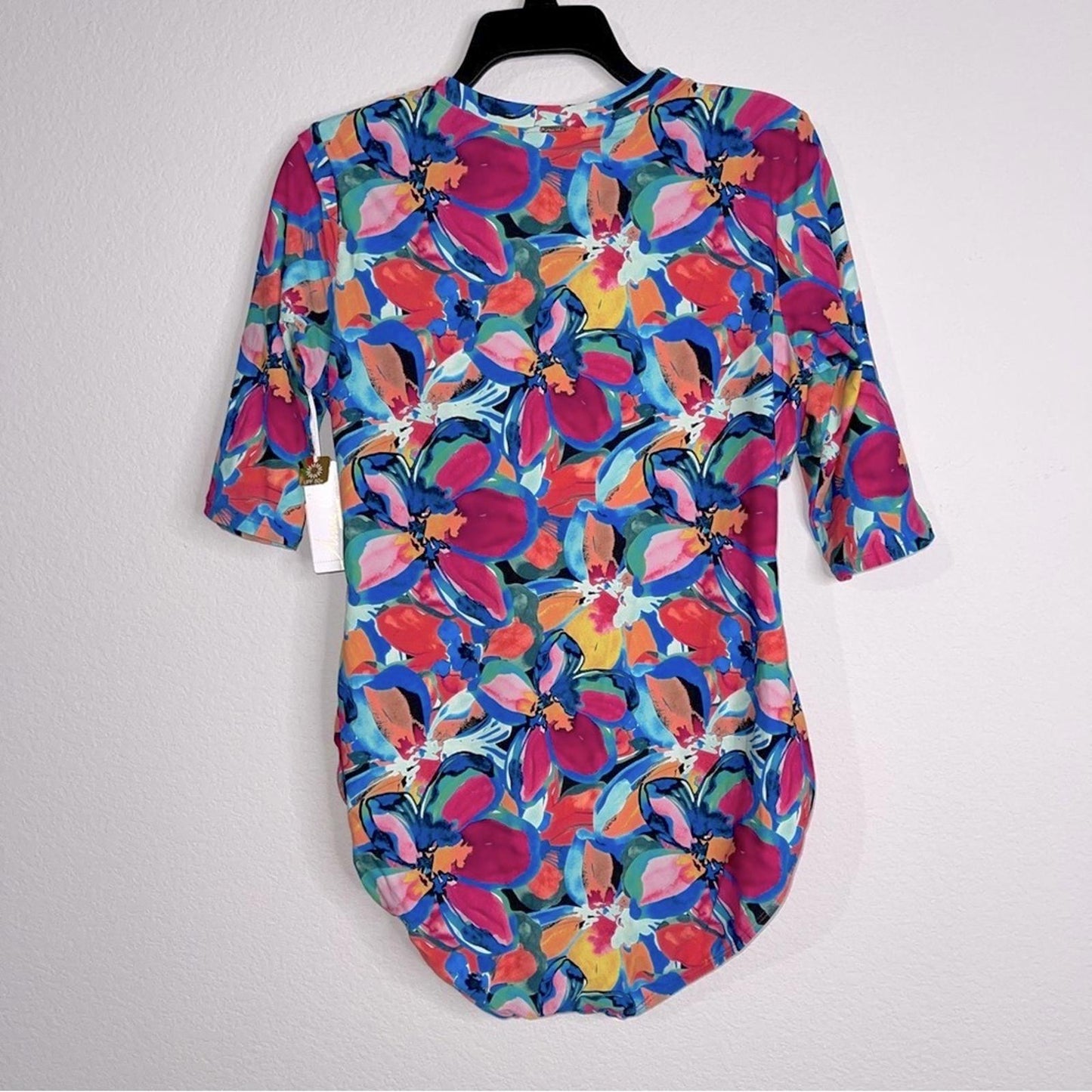 Anne Cole Amalfi Floral Half Zip Front Rash Guard One Piece Swimsuit Size 16 NWT