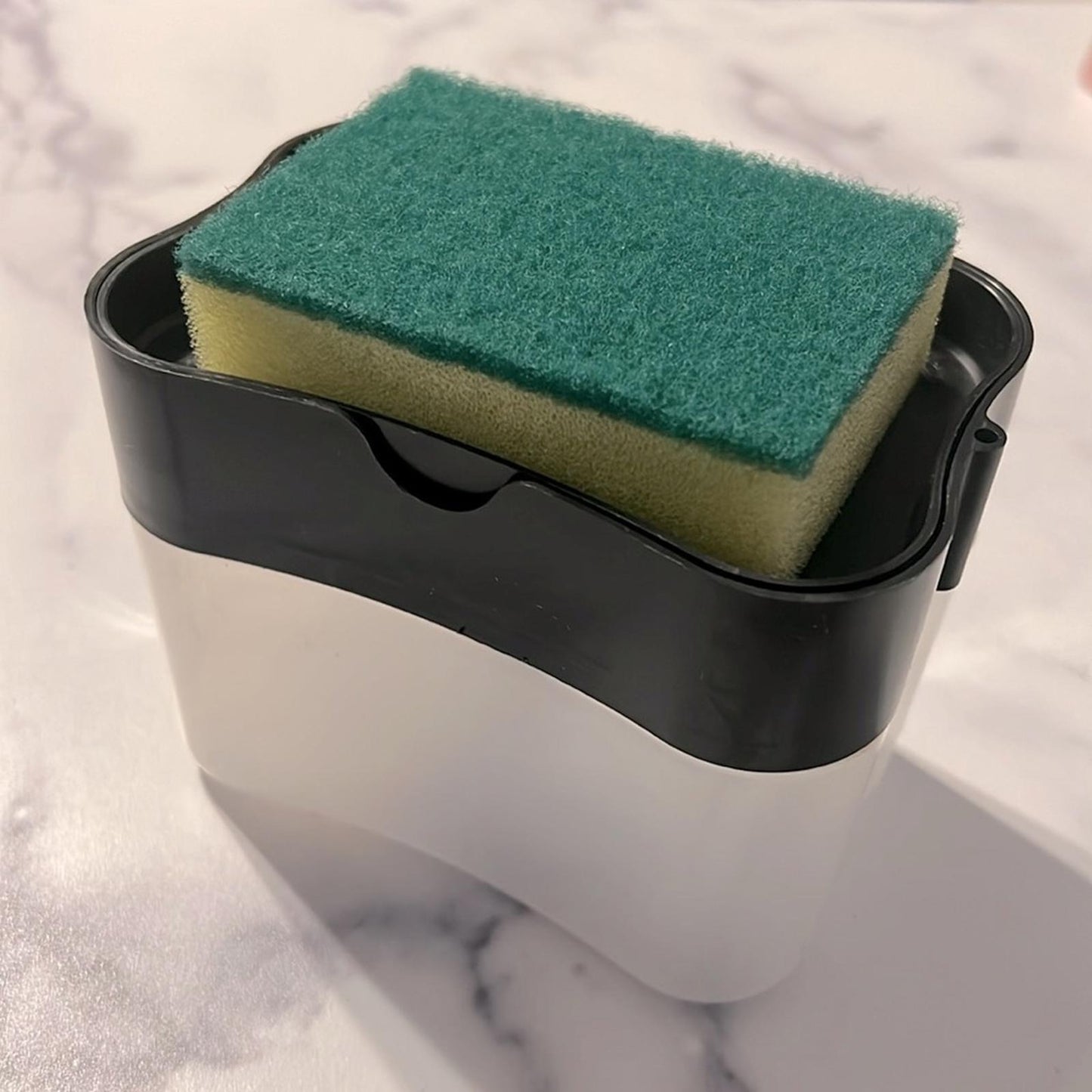 Dish Soap Dispenser & Sponge Holder for Kitchen Sink + Sponge, 13oz, Plastic NEW