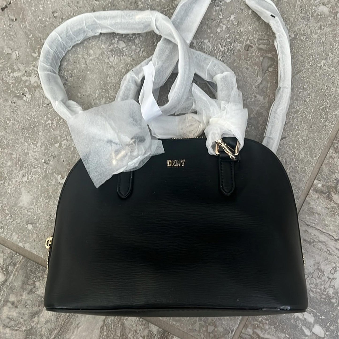 DKNY Bryant Dome Satchel with Convertible Strap, Black w/Gold Tone, New w/Tag