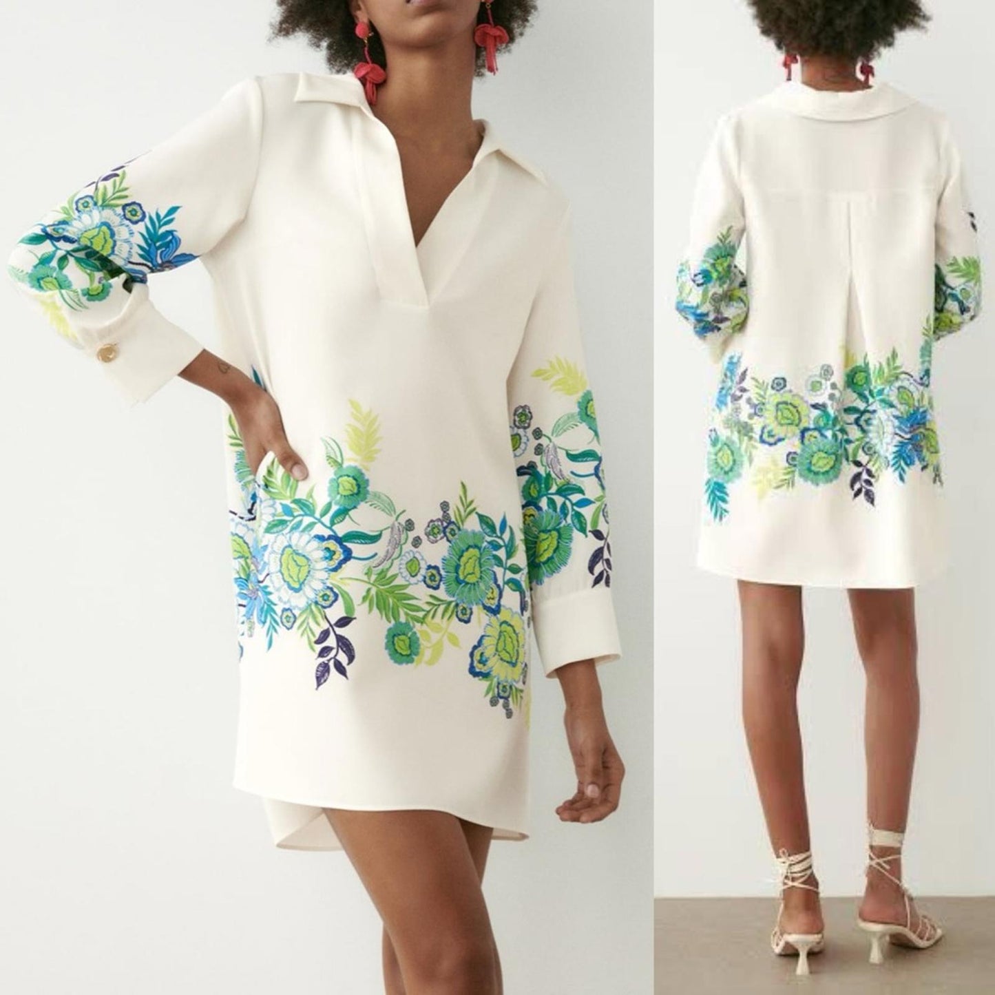 ZARA Jual Flower Print Collar Dress, Size XL New w/Tag