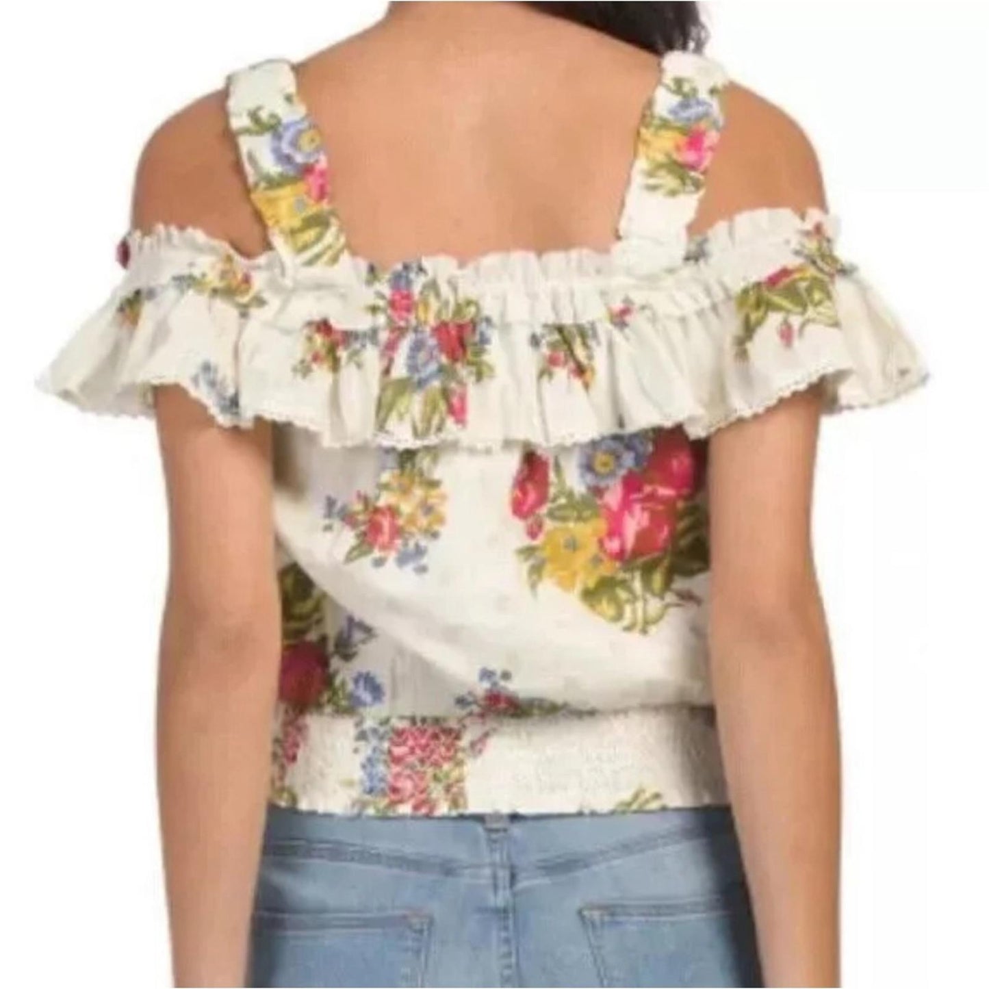 House of Harlow 1960 Helena Crop Top, Ivory Smocked, Ruffled Size M EXCELLENT!